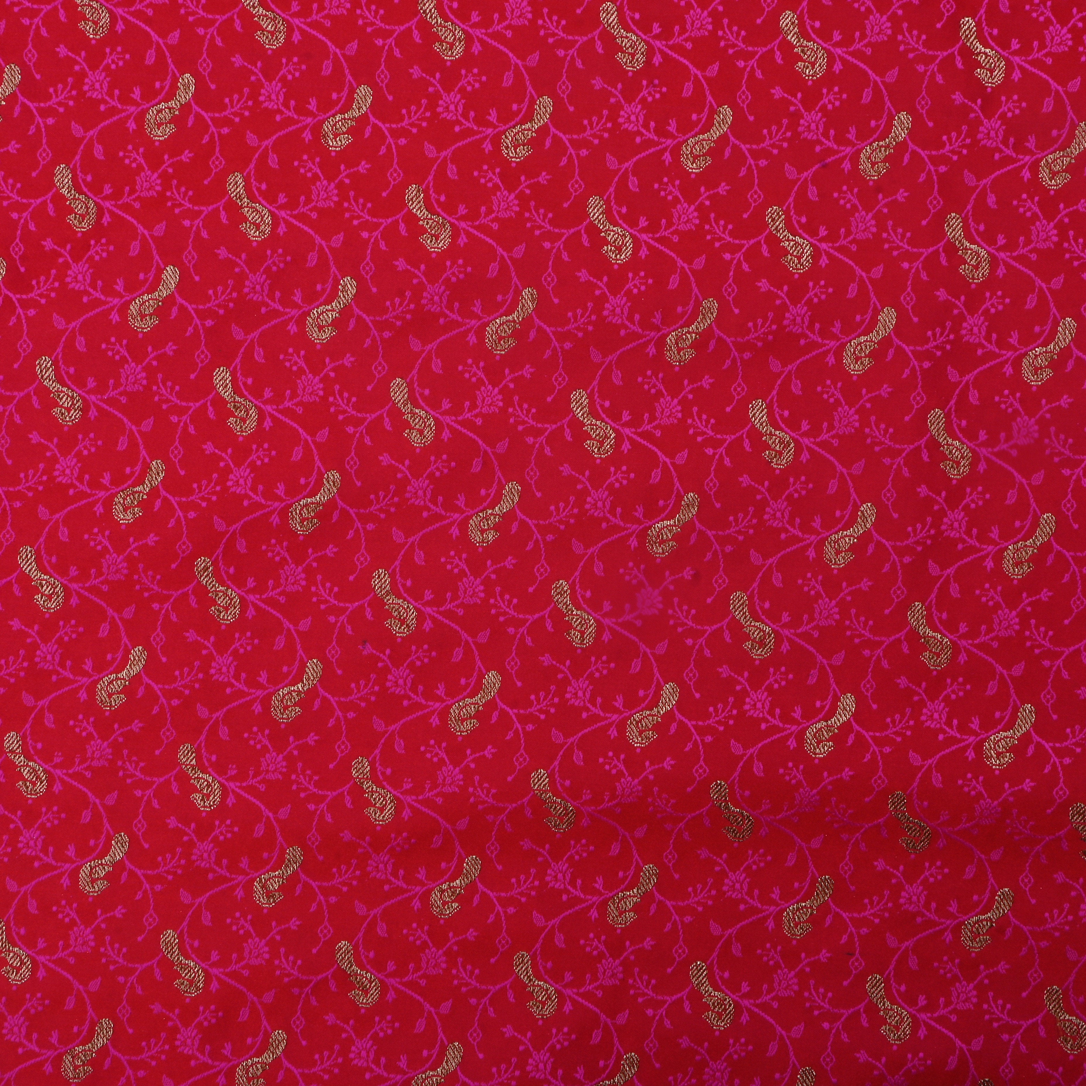 Bright Orange Jamawar Satin Fabric With Buttis