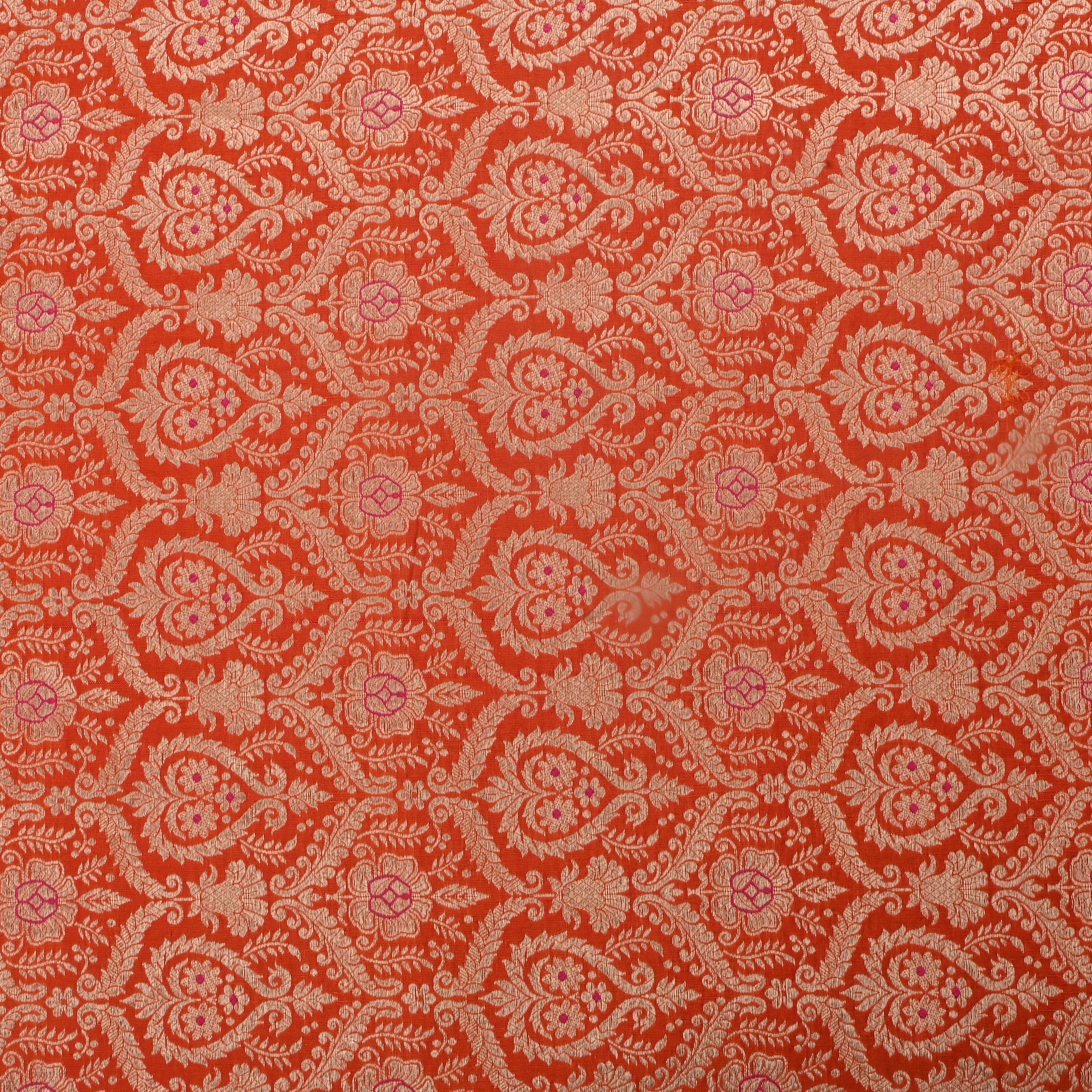 Orange Jamawar Silk Fabric With Woven Design