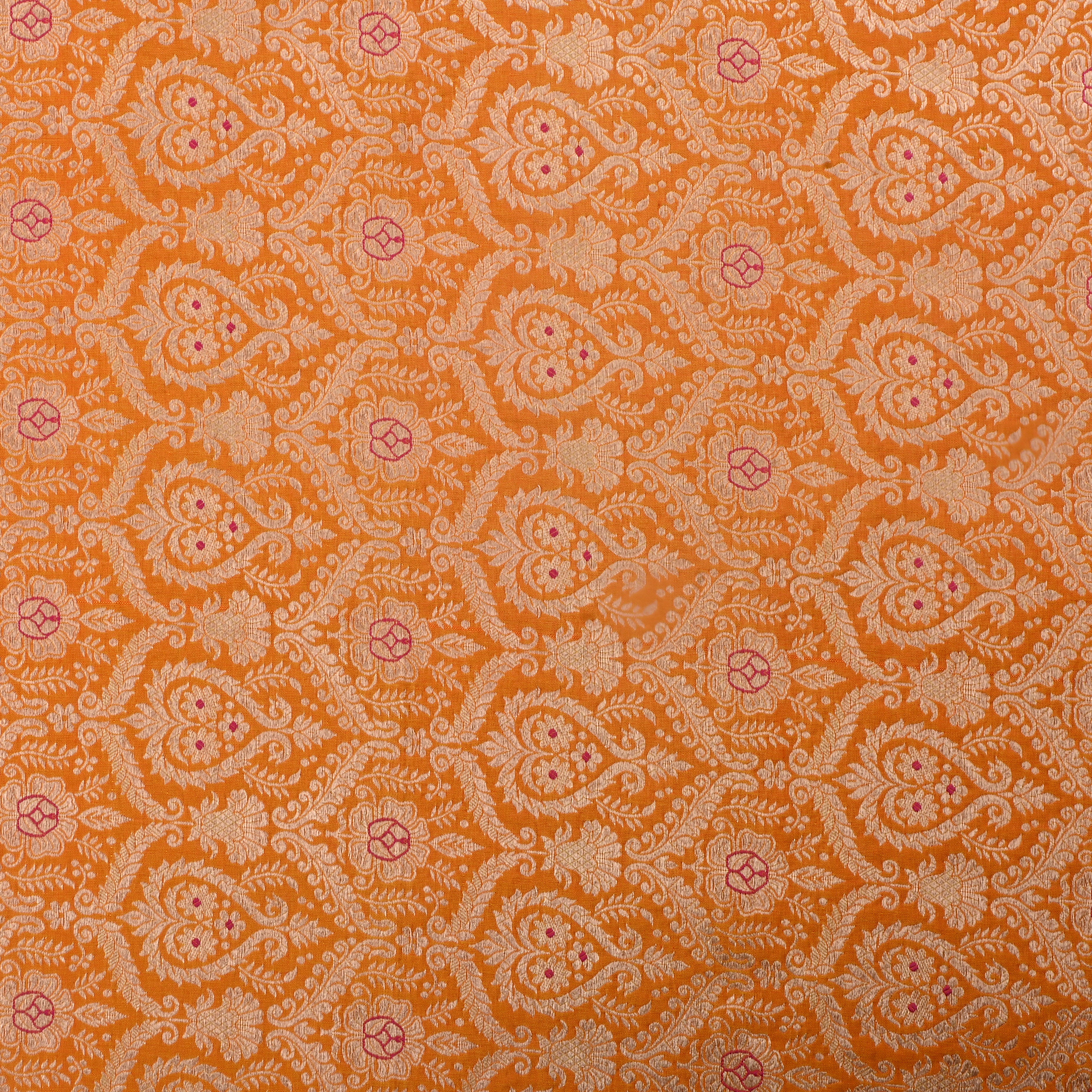 Orange Jamawar Silk Fabric With Woven Pattern