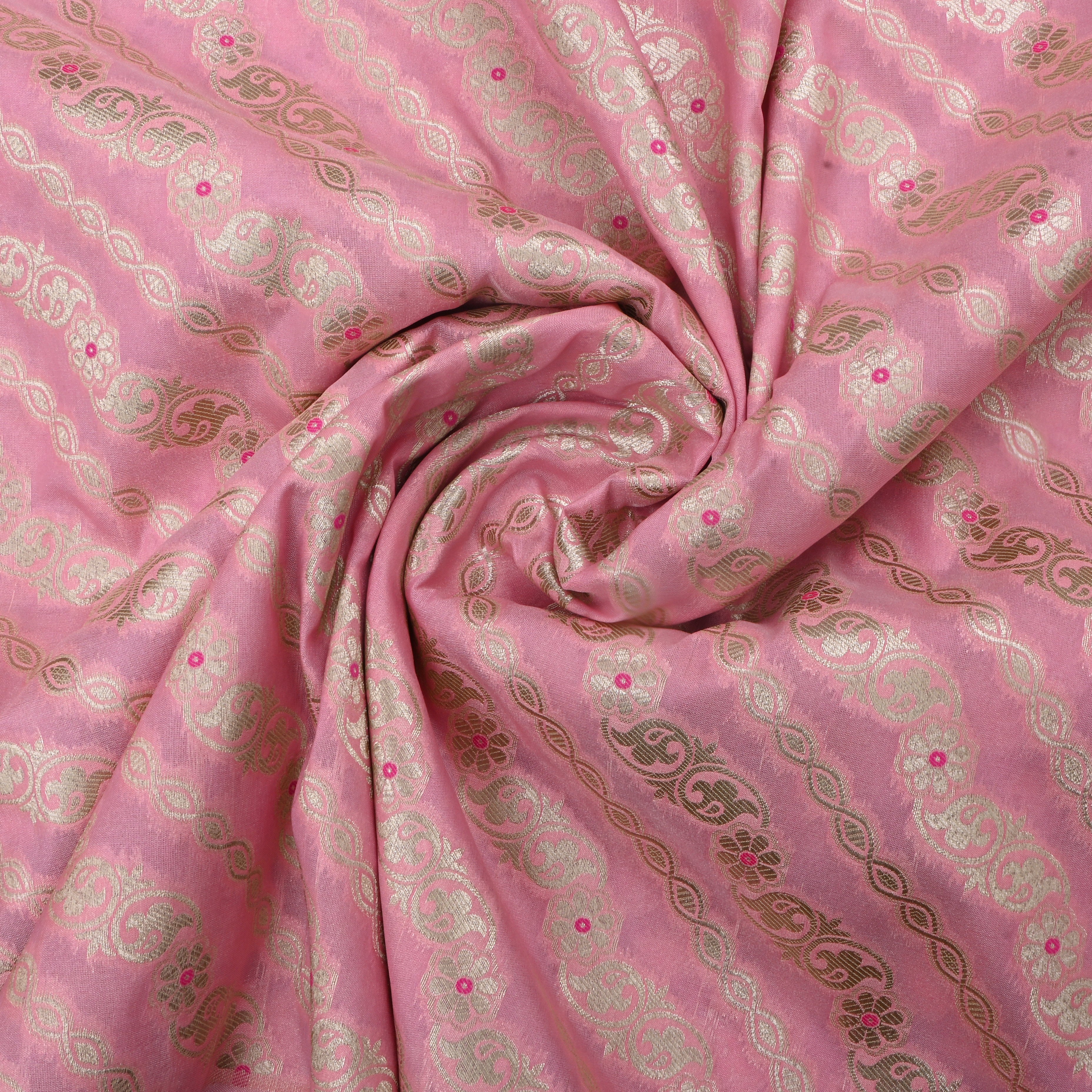Light Pink Jamawar Silk Fabric With Leheriya Design
