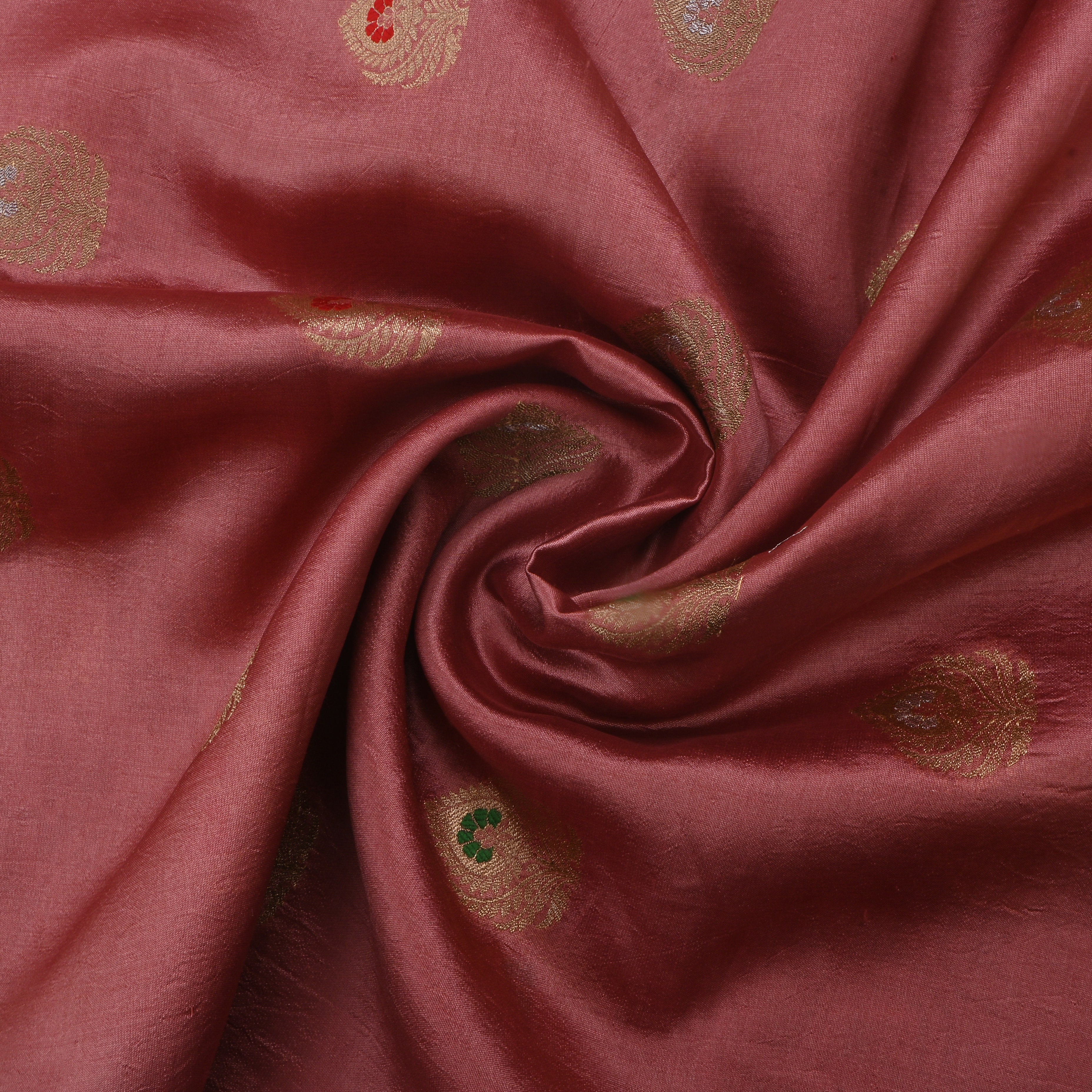 Dusty Pink Jamawar Silk Fabric With Butta'S