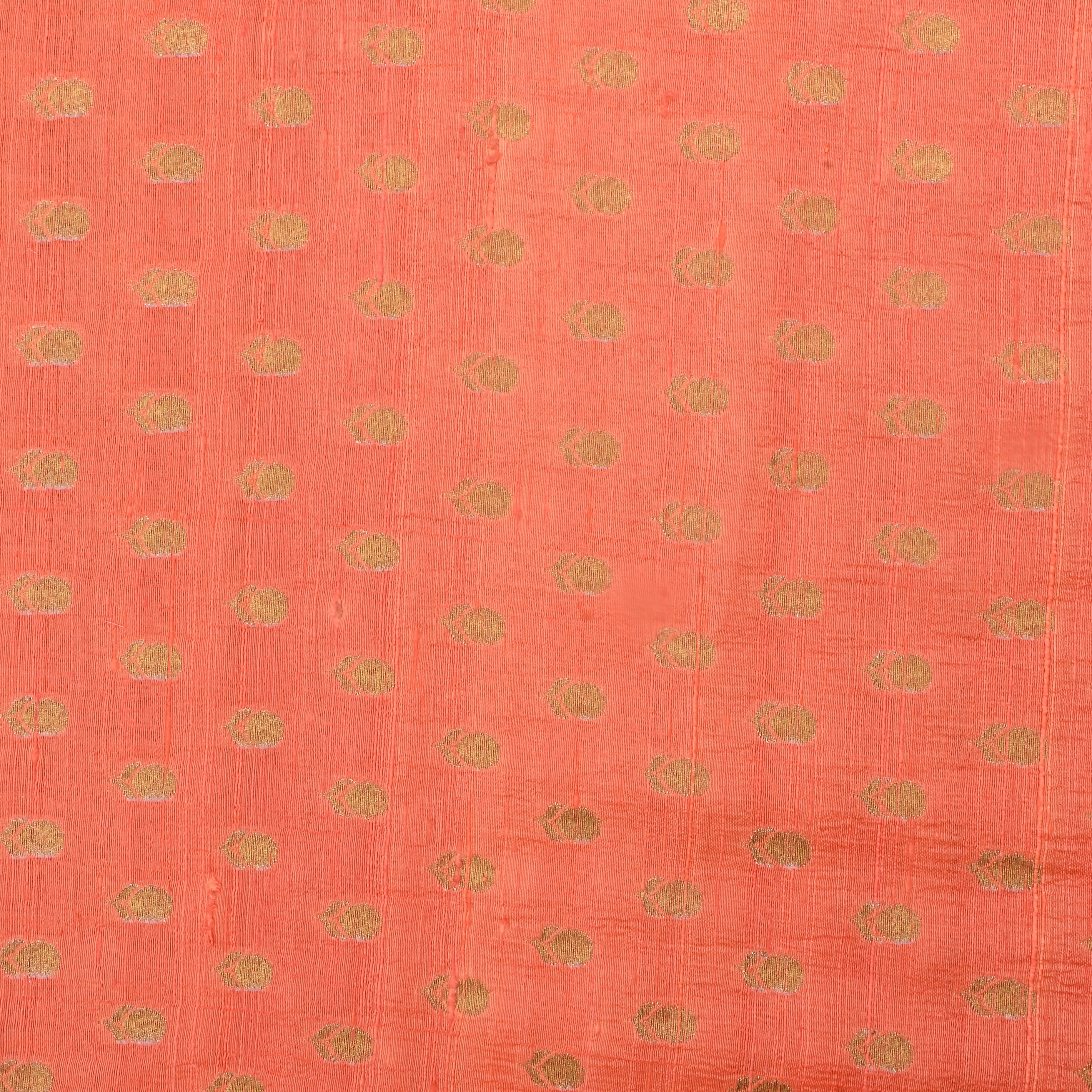 Orange Jamawar Dupion Fabric With Buttis