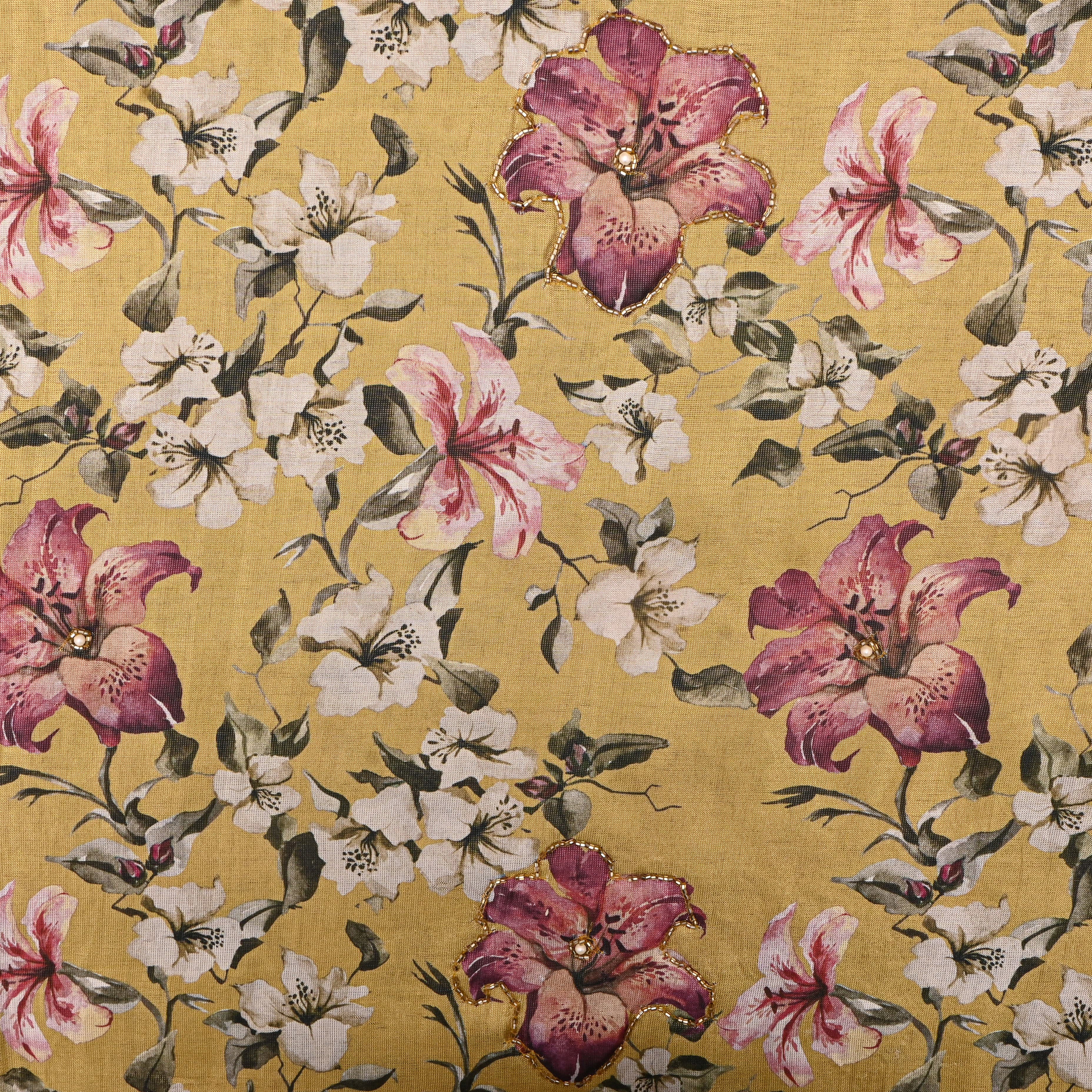 Rayol Yellow Tissue Fabric With Floral Prints