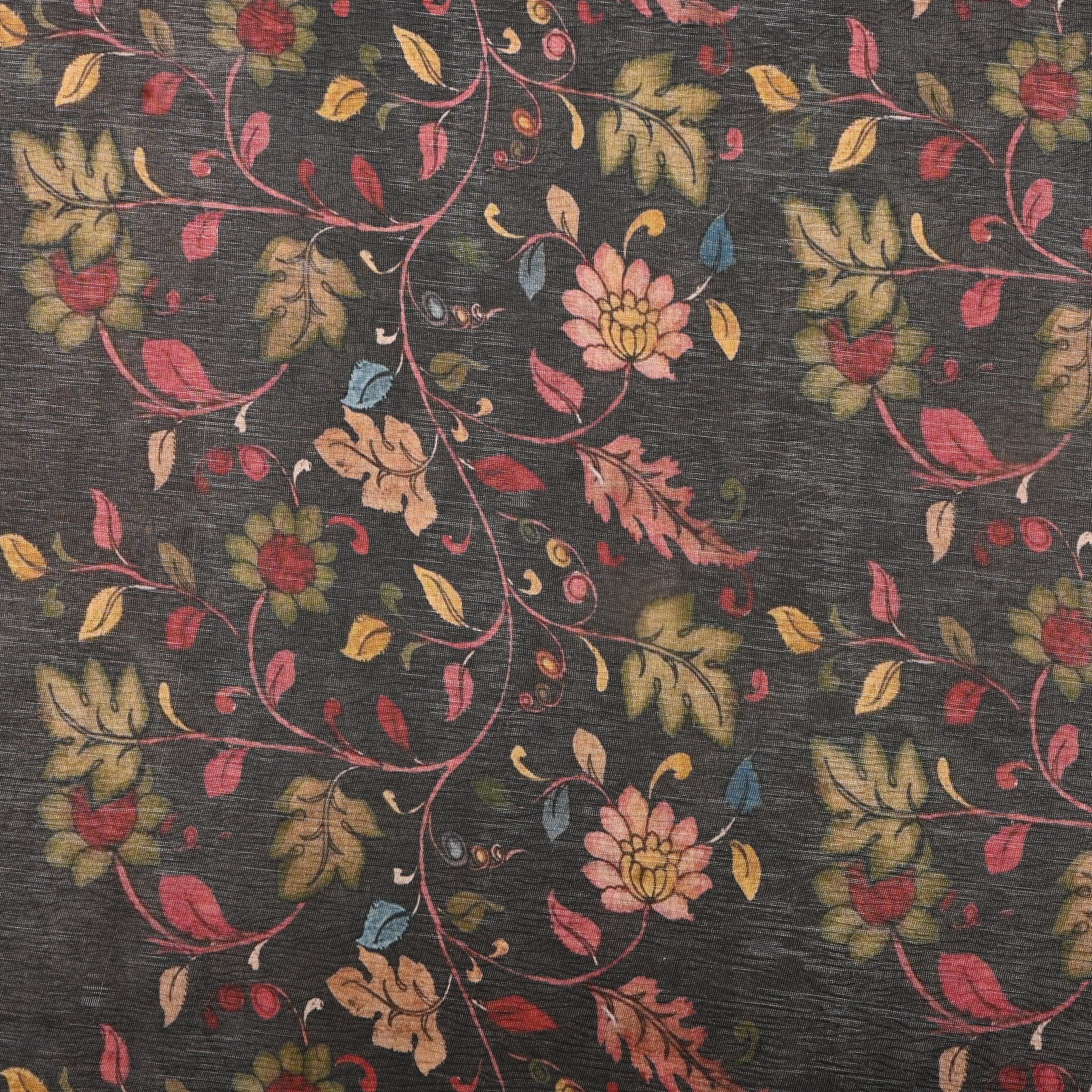 Black Tissue Fabric With Floral Prints