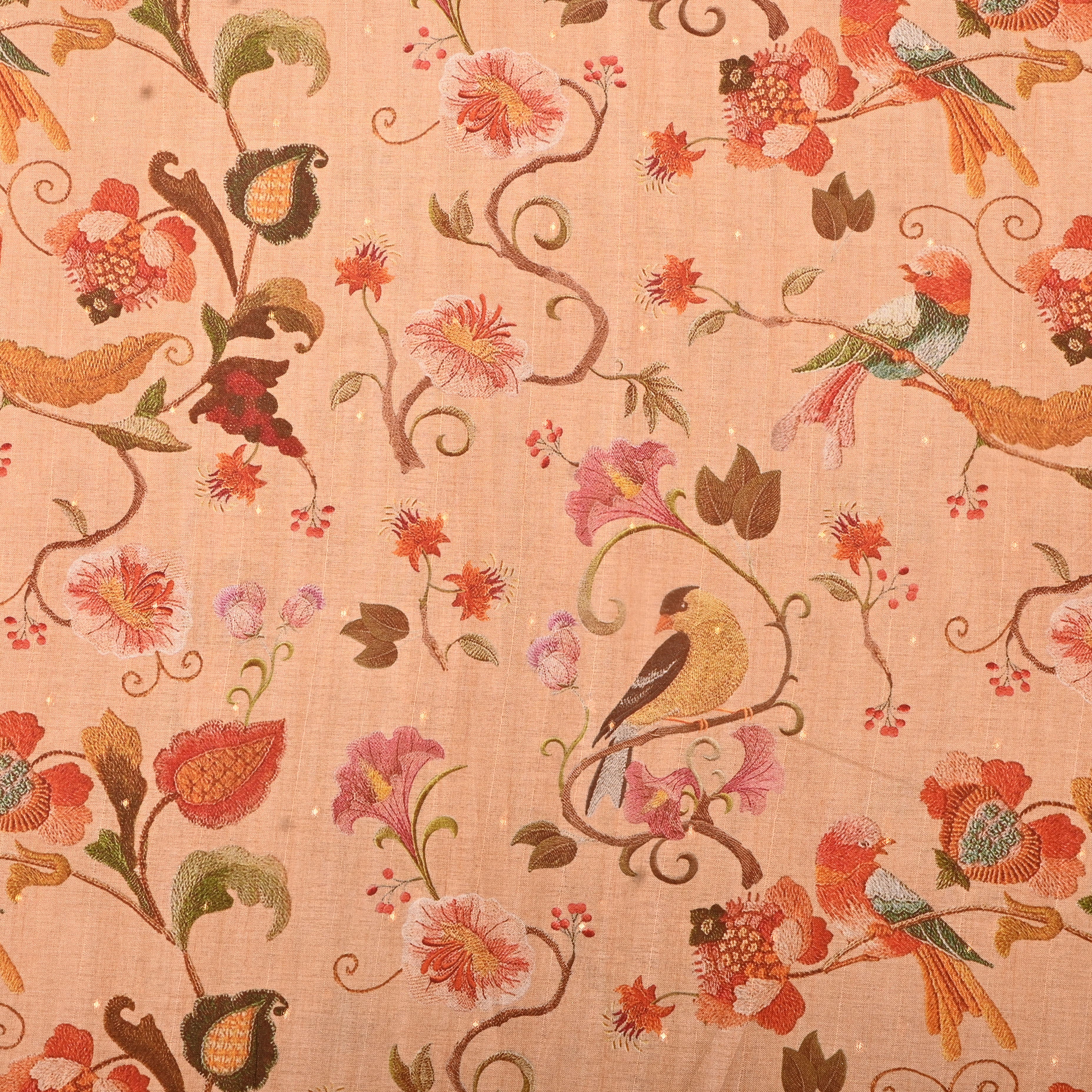 Peach Tussar Fabric With Digital Prints