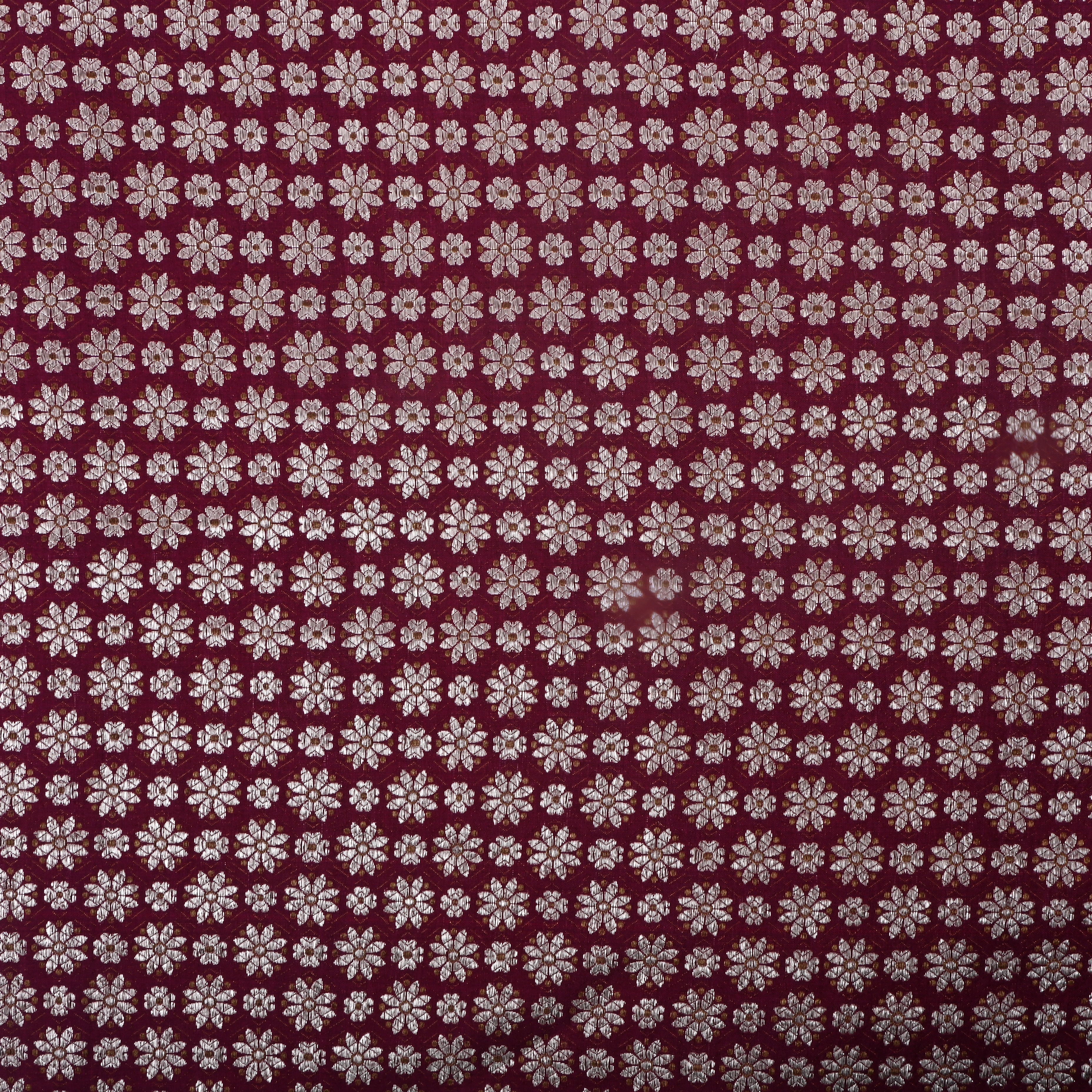 Dark Maroon Jamawar Silk Fabric With Motifs