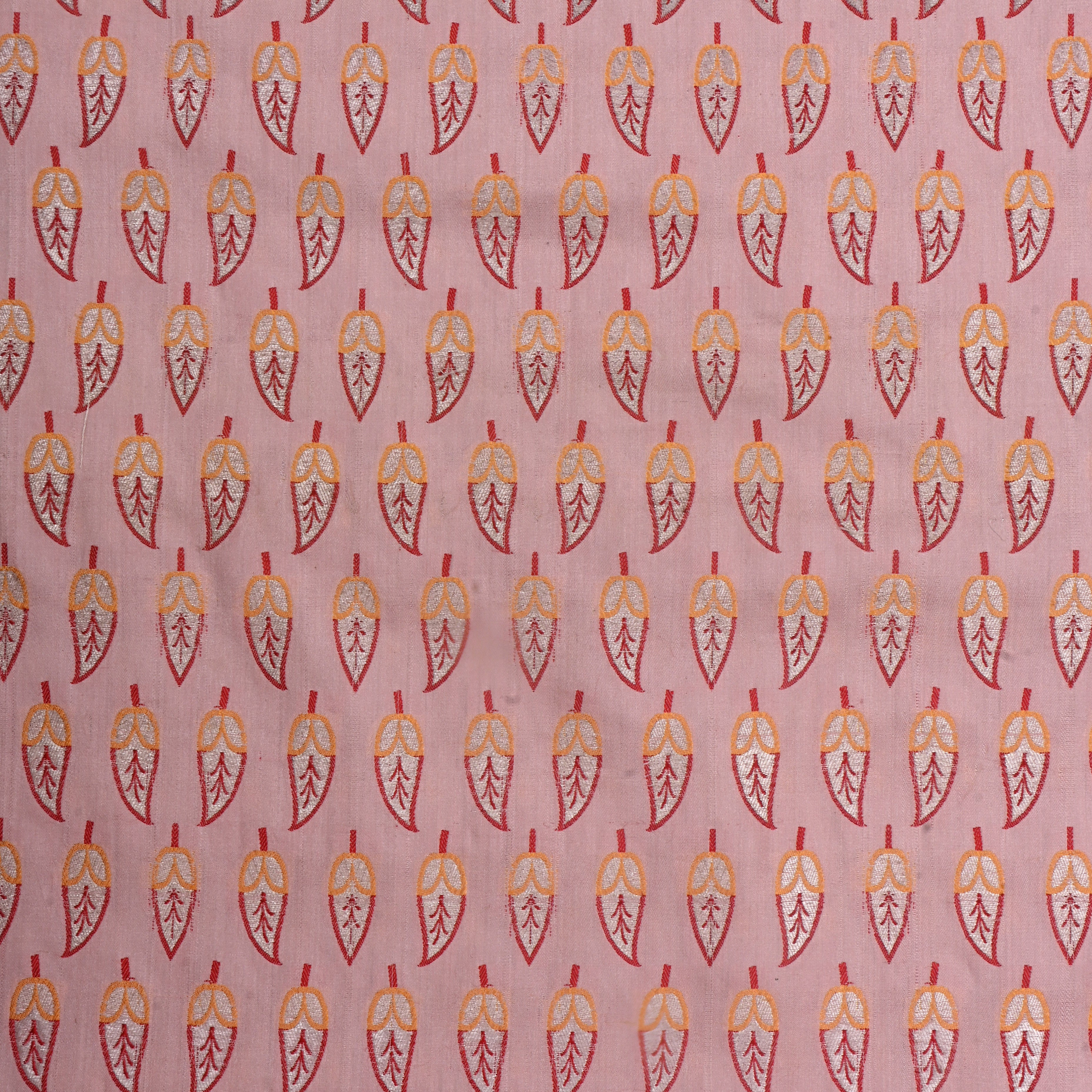 Pastel Pink Jamawar Silk Fabric With Emboidery