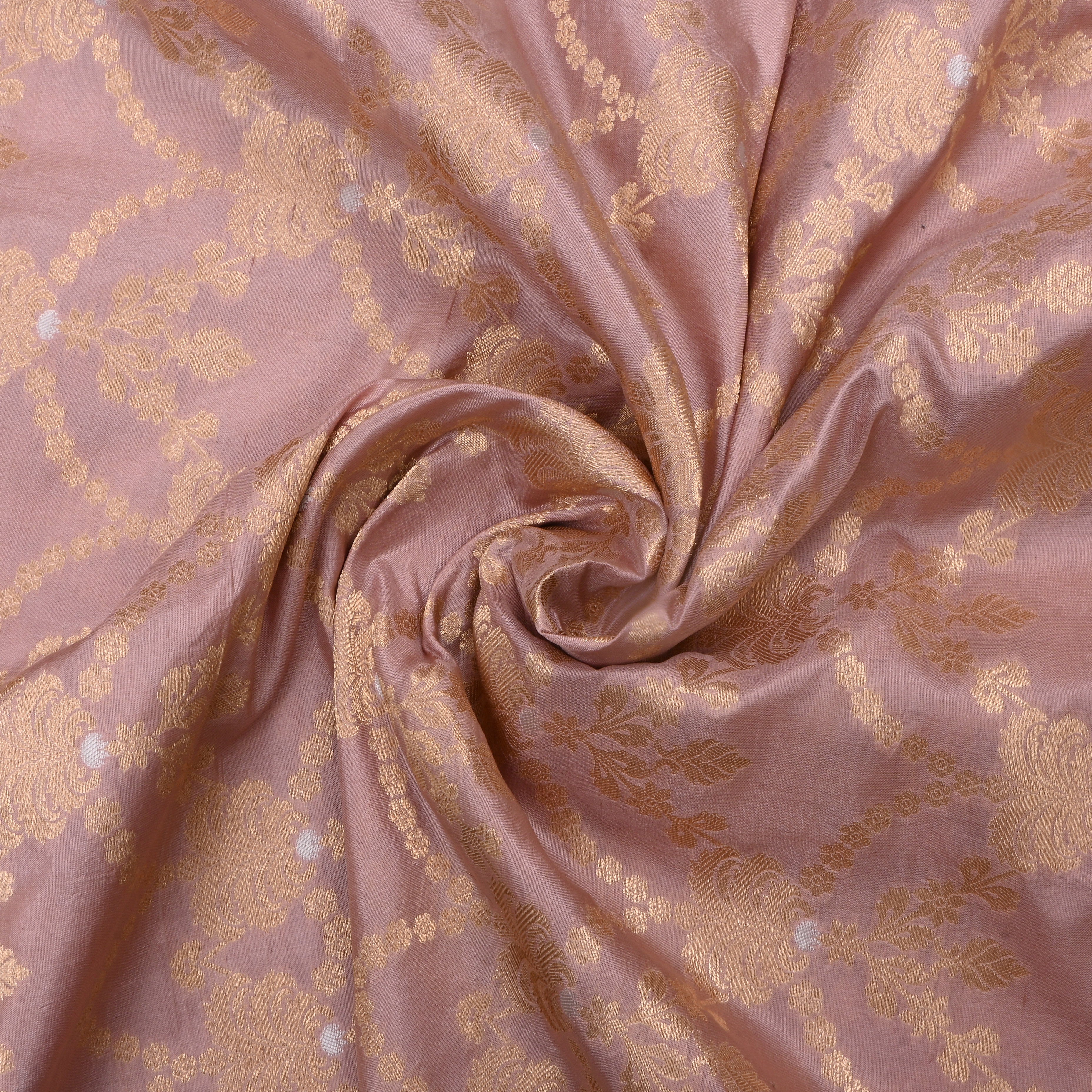 Rosy Brown Jamawar Silk Fabric With Scallop Design