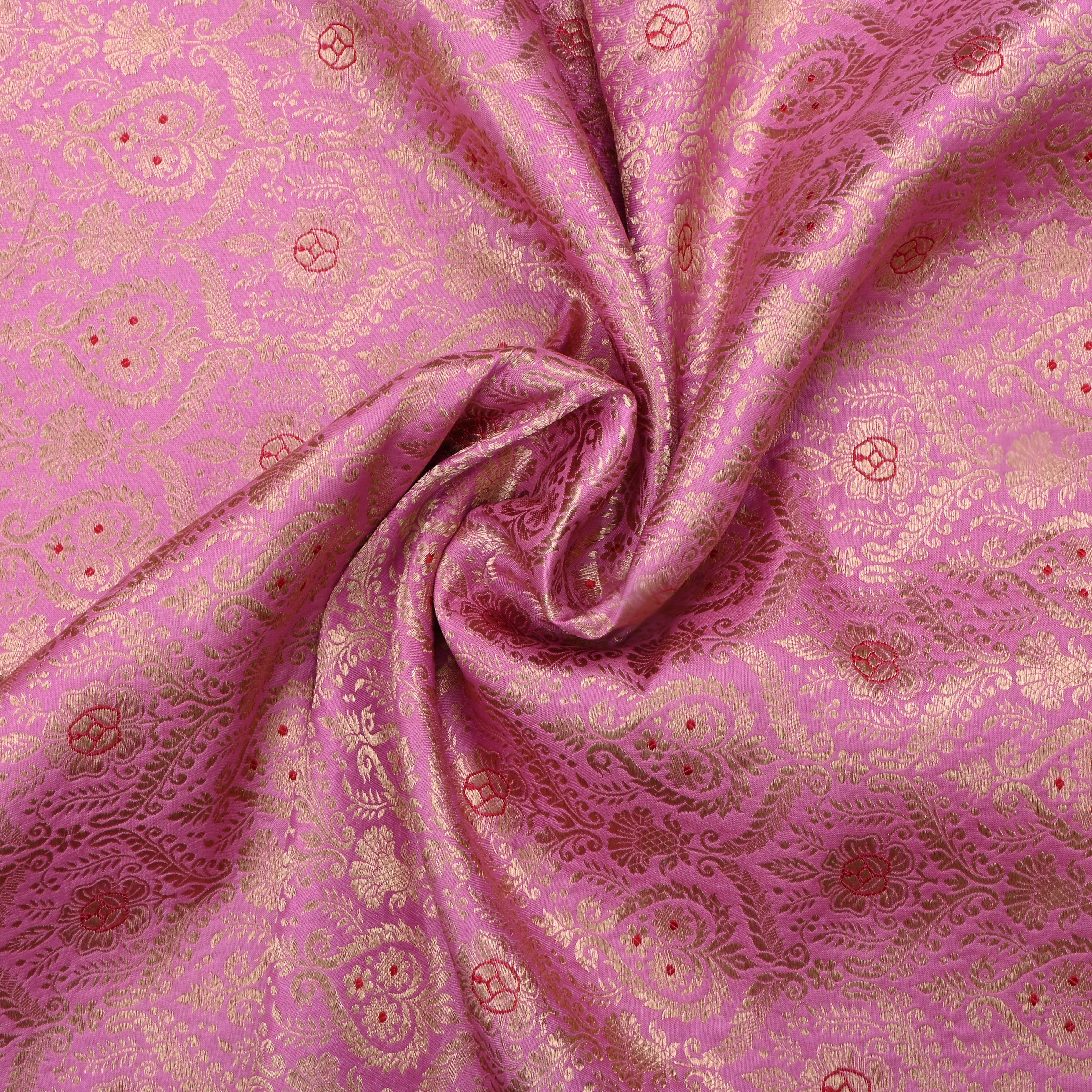 Persian Pink Jamawar Silk Fabric With Woven Patterns