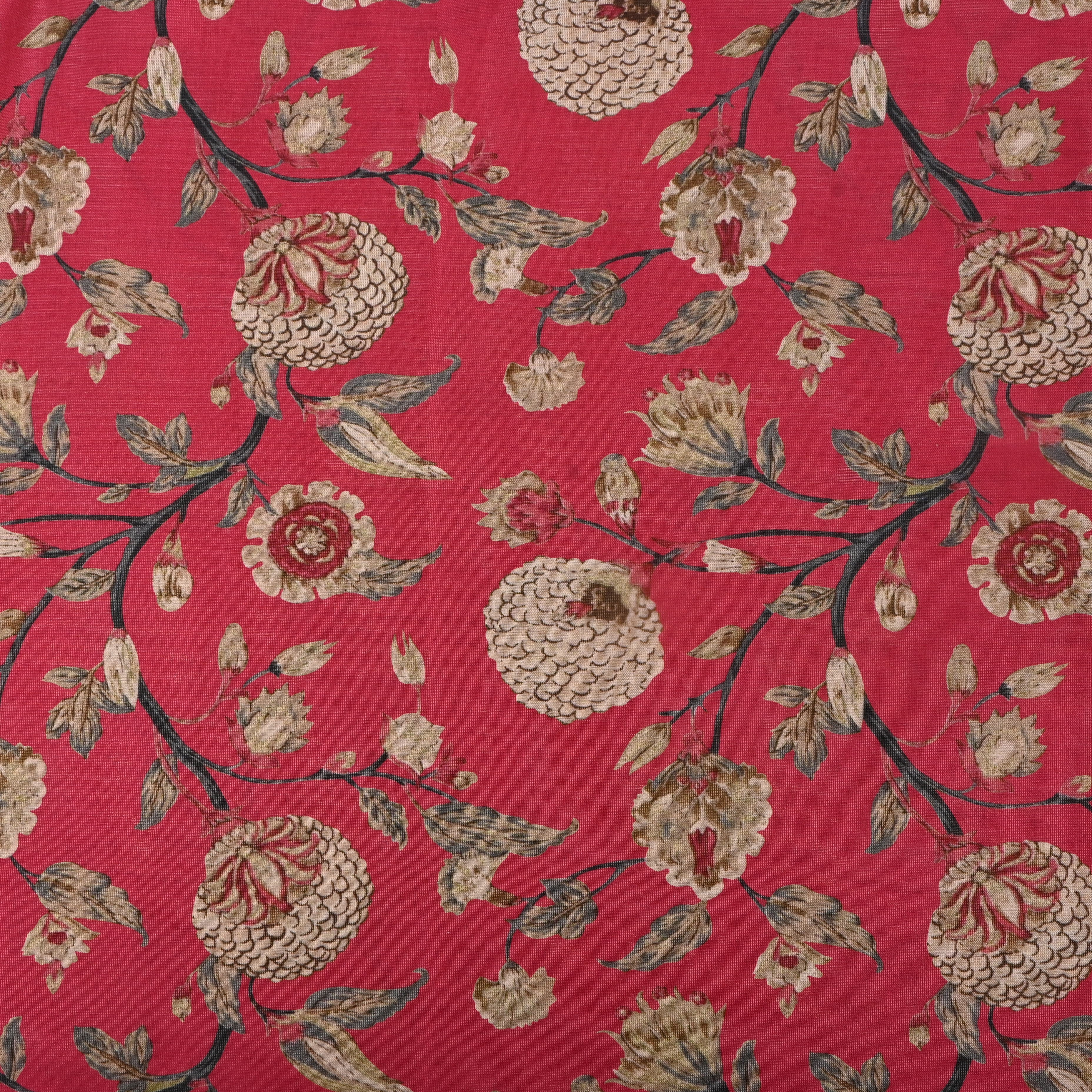 Brick Red Tissue Fabric With Floral Prints