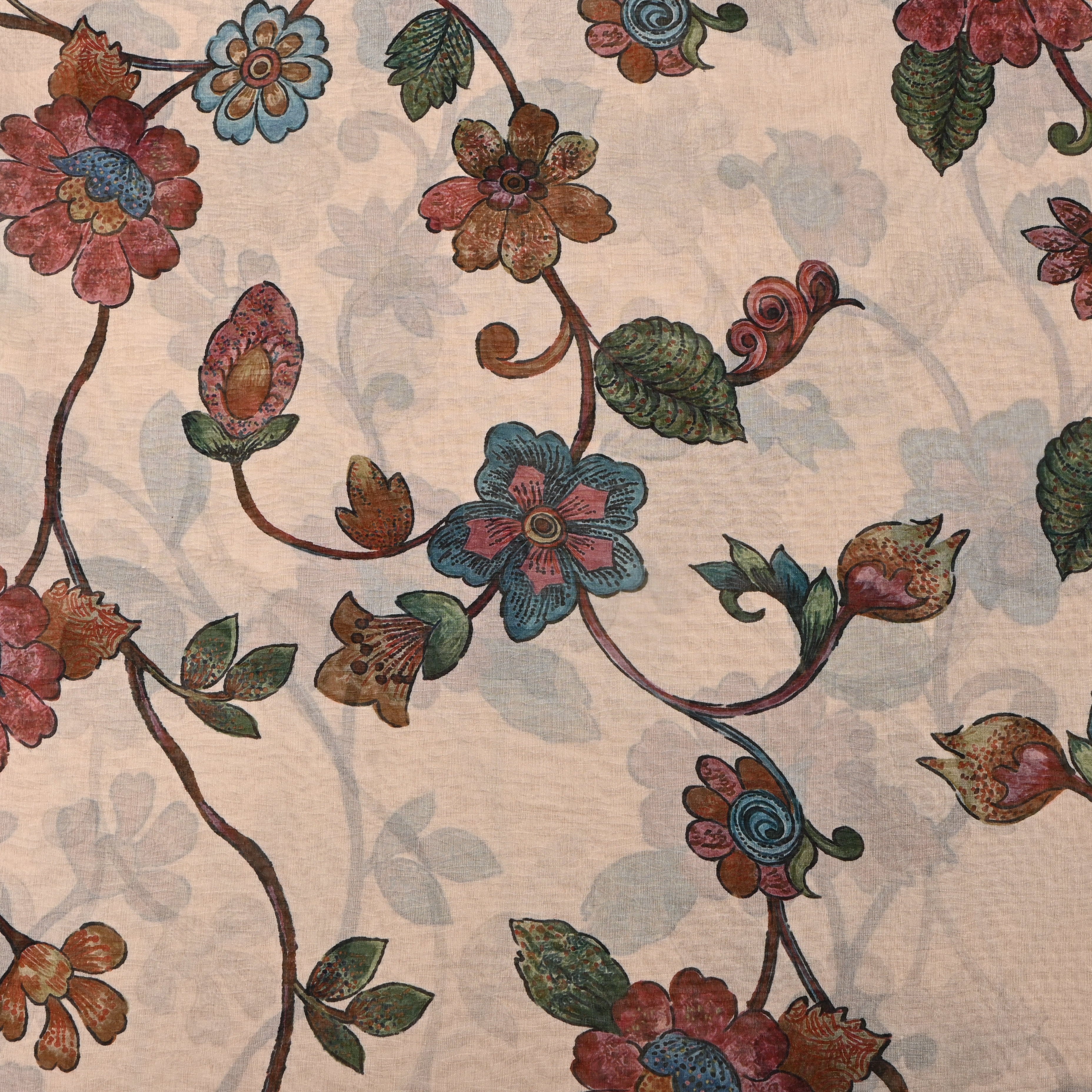 Smoke White Floral Jaal Print On Tissue Fabric