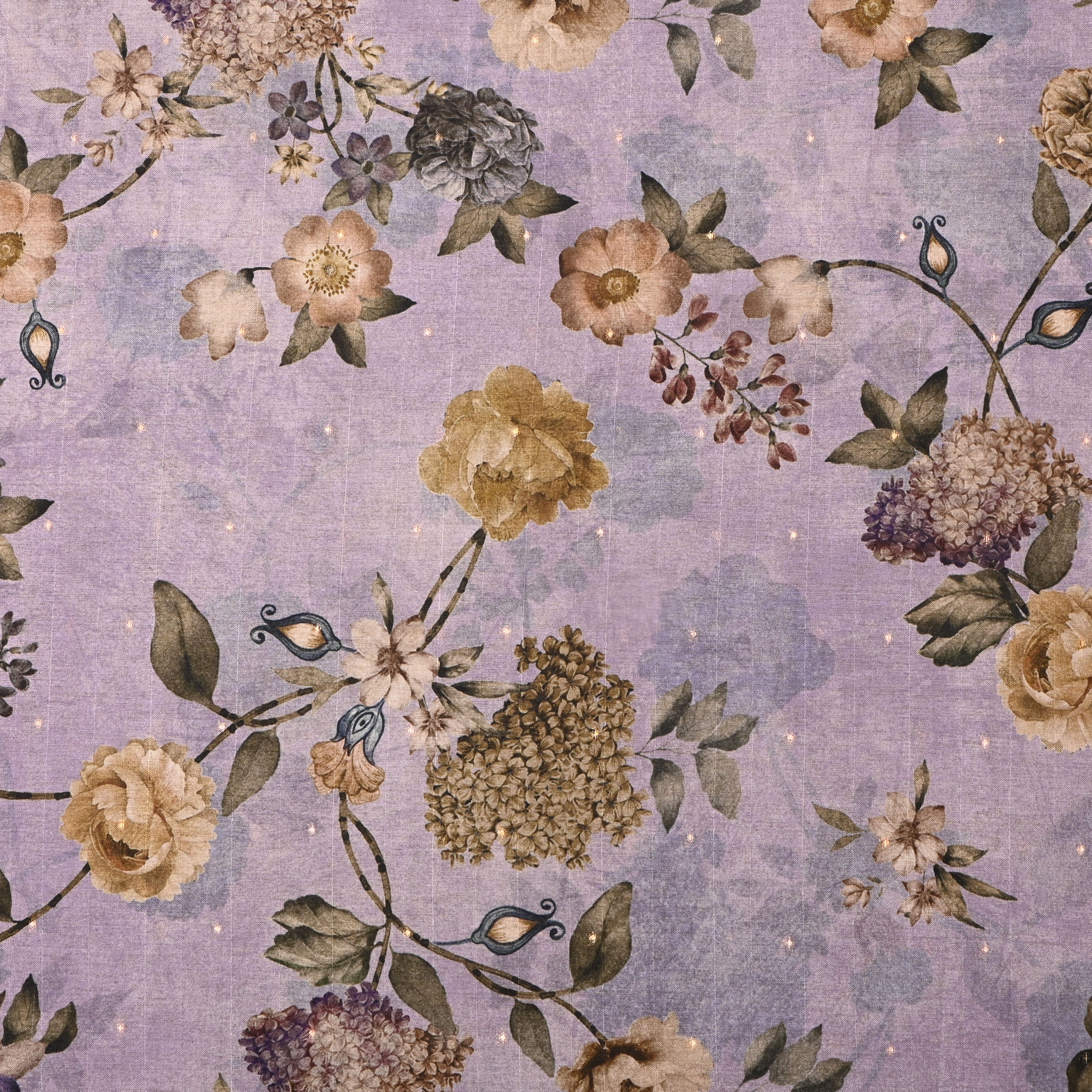 Light Lilac Tussar Fabric With Digital Prints