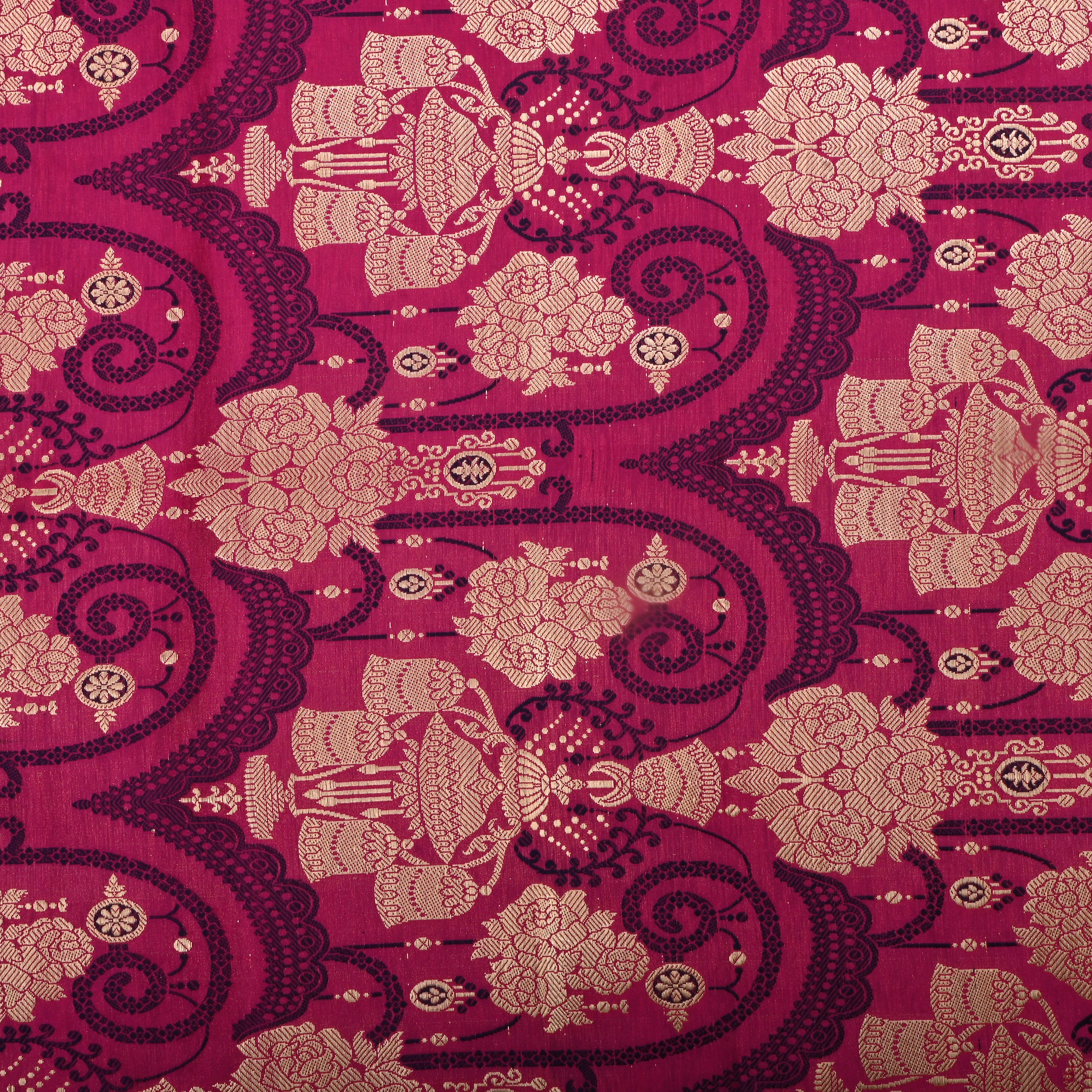 Pink Cranberry Jamawar Satin Fabric With Jaal Design