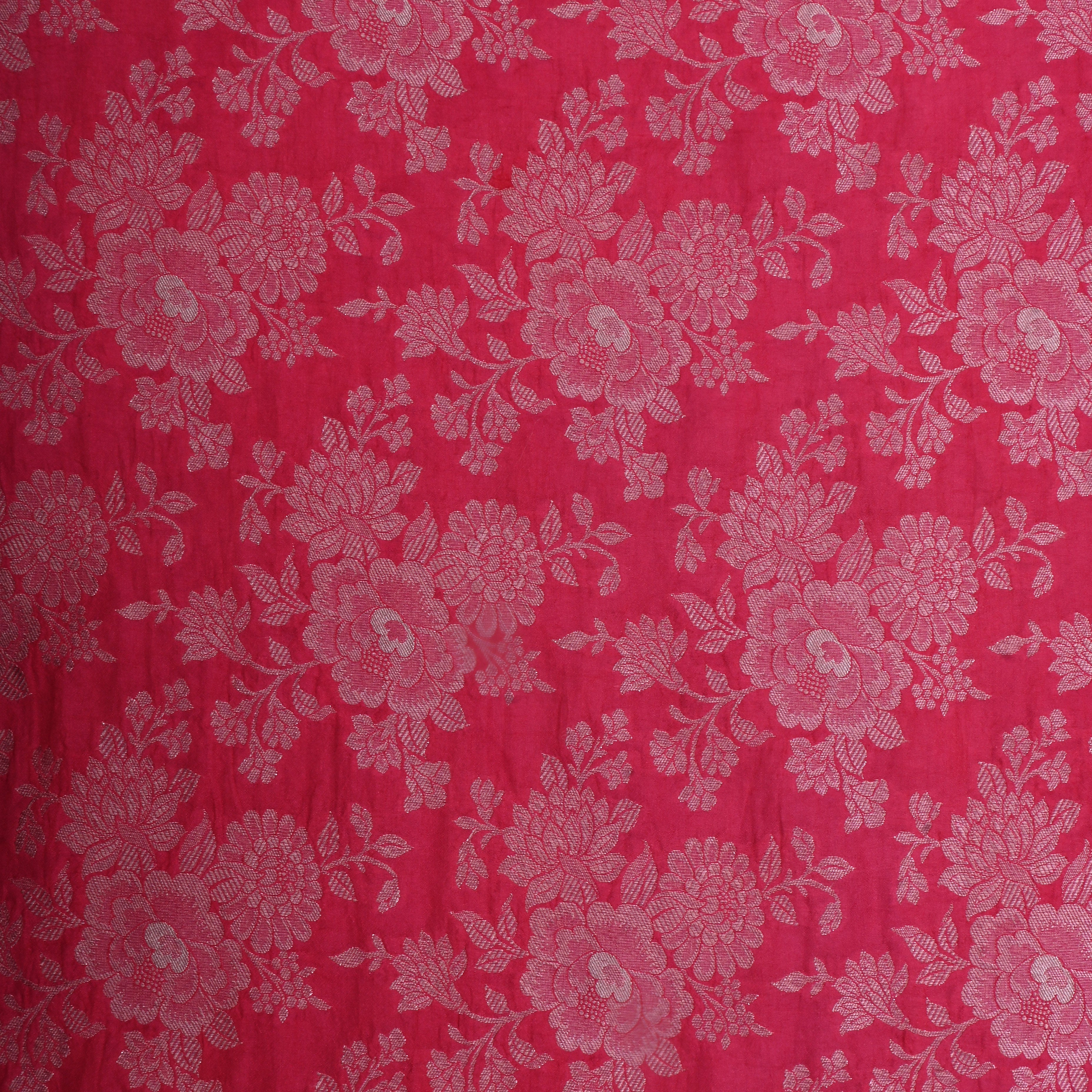 Deep Carmine Pinkish-Red Jamawar Silk Fabric With Floral Jaal