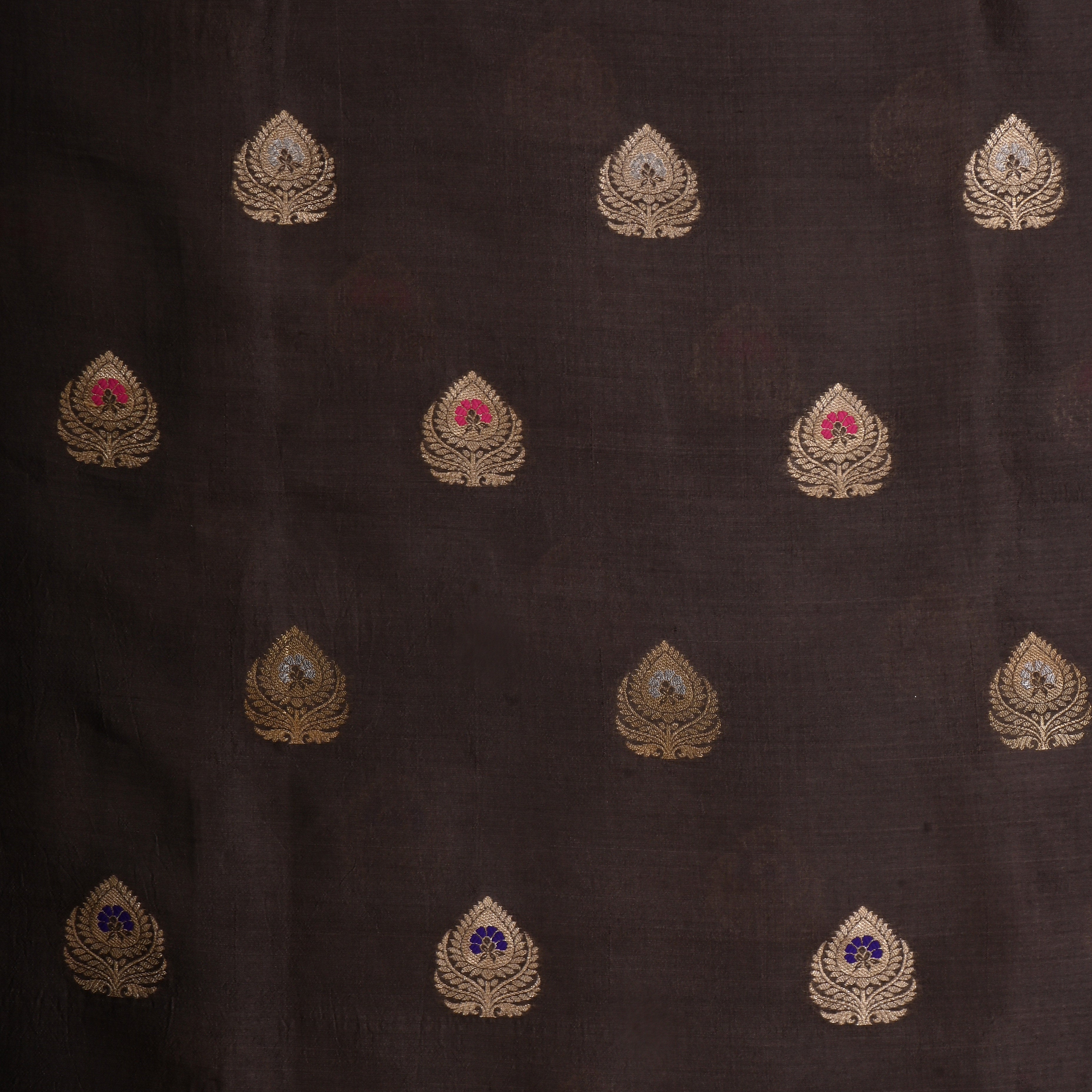 Dark Brown Jamawar Silk Fabric With Butti'S