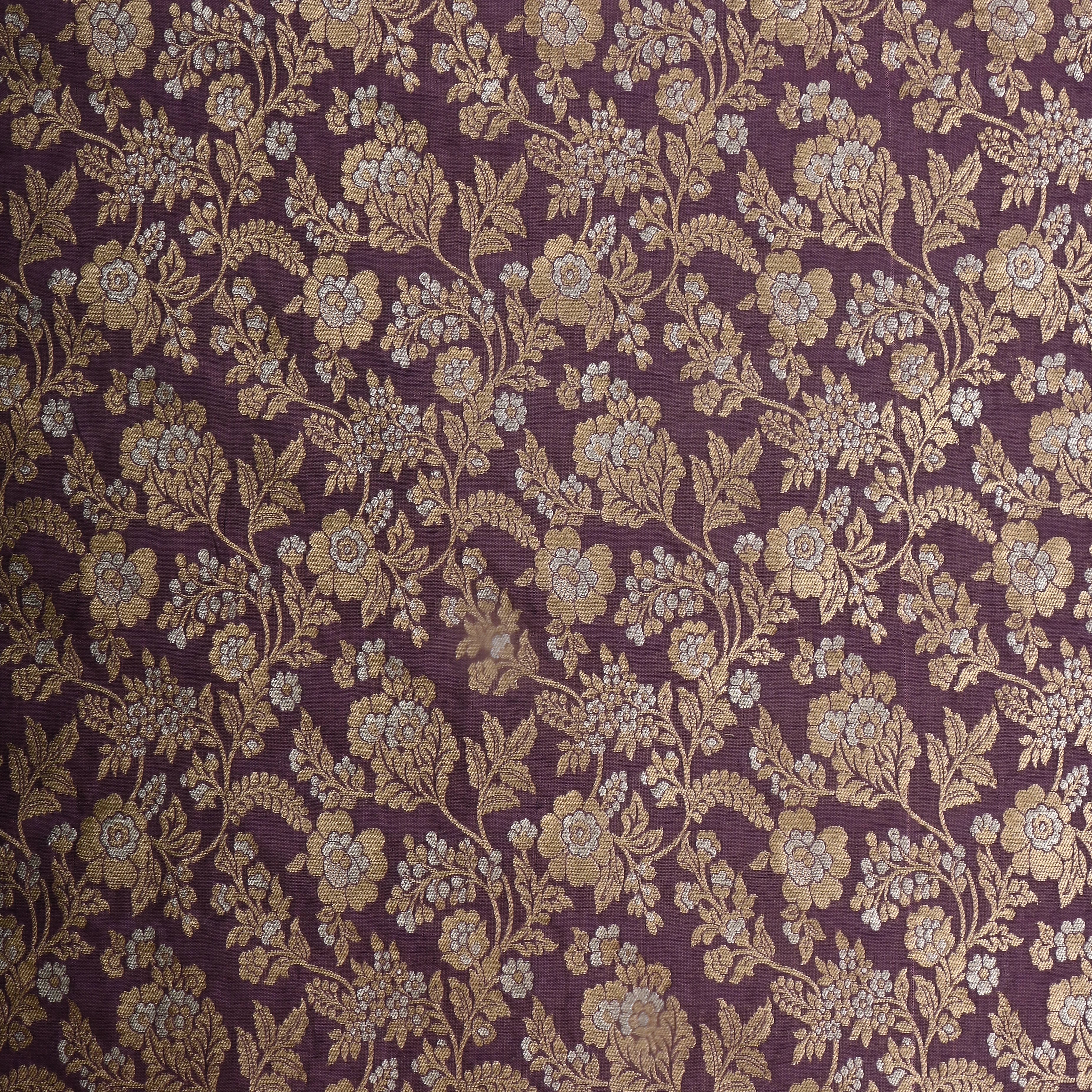 Dark Byzantium Magenta Jamawar Silk Fabric With Floral Jaal