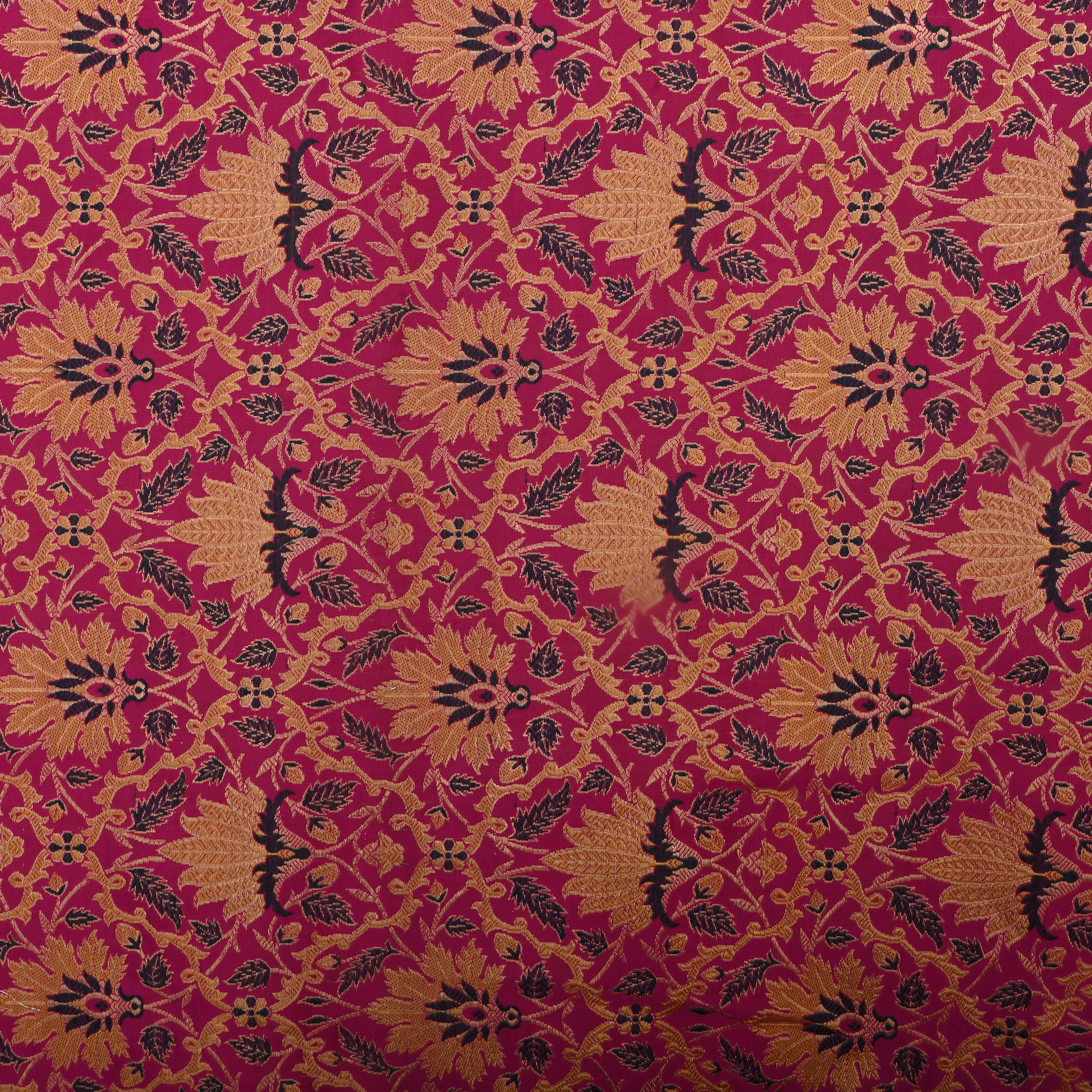 Hot Pink Jamawar Satin Fabric With Floral Jaal