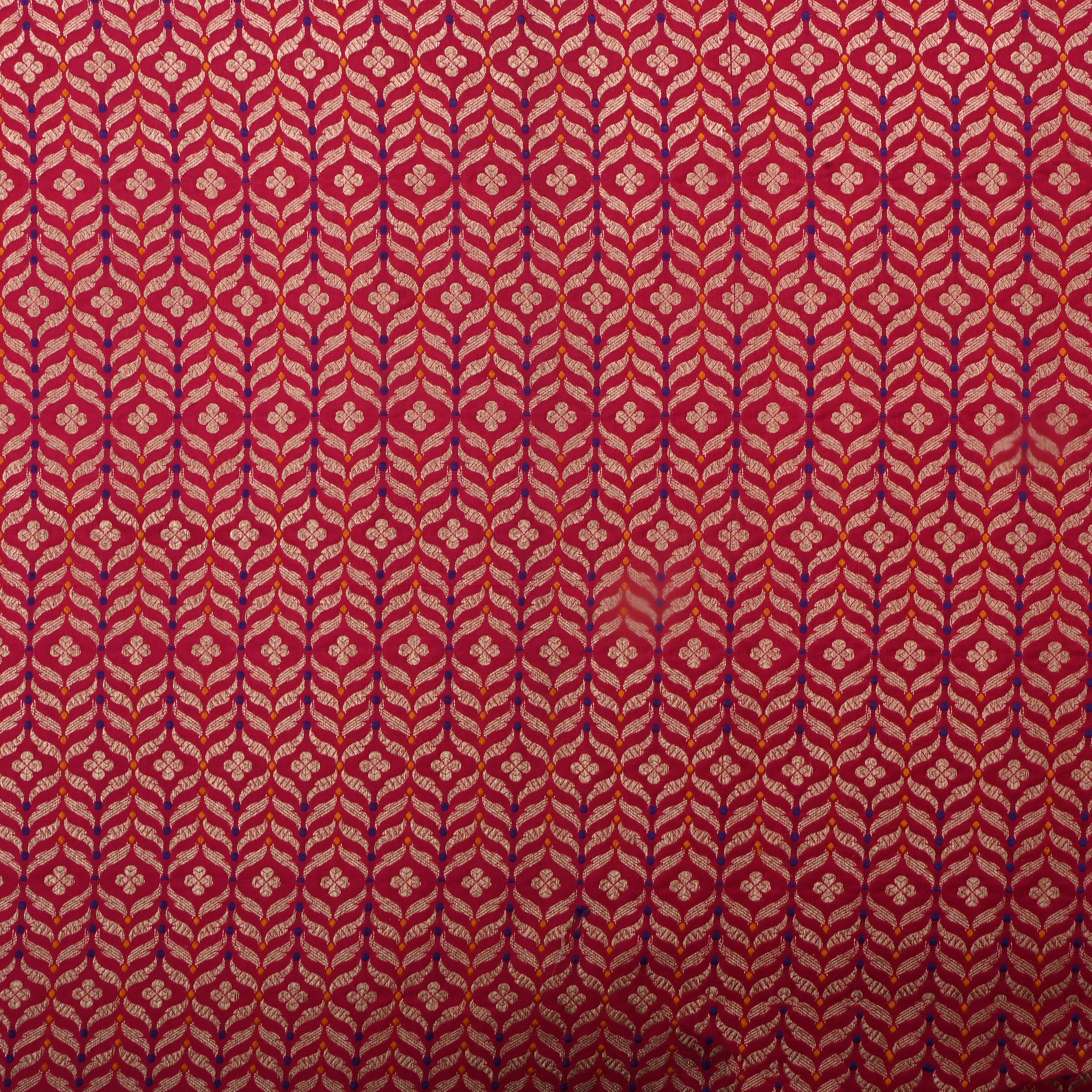 Red Jamawar Silk Fabric With Intricate Design