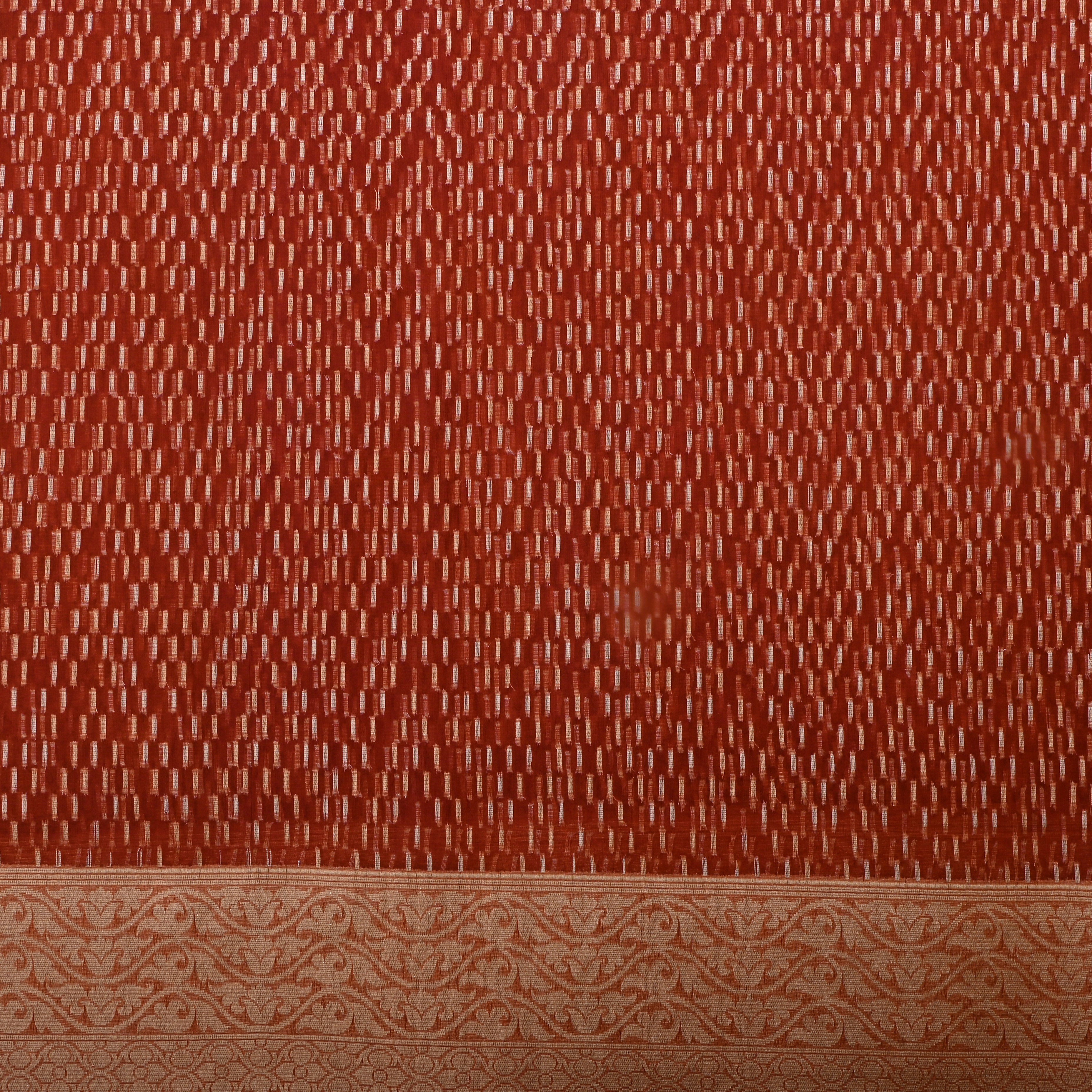 Kenyan Copper Orangy Red Jamawar Organza Fabric With Contrast Border