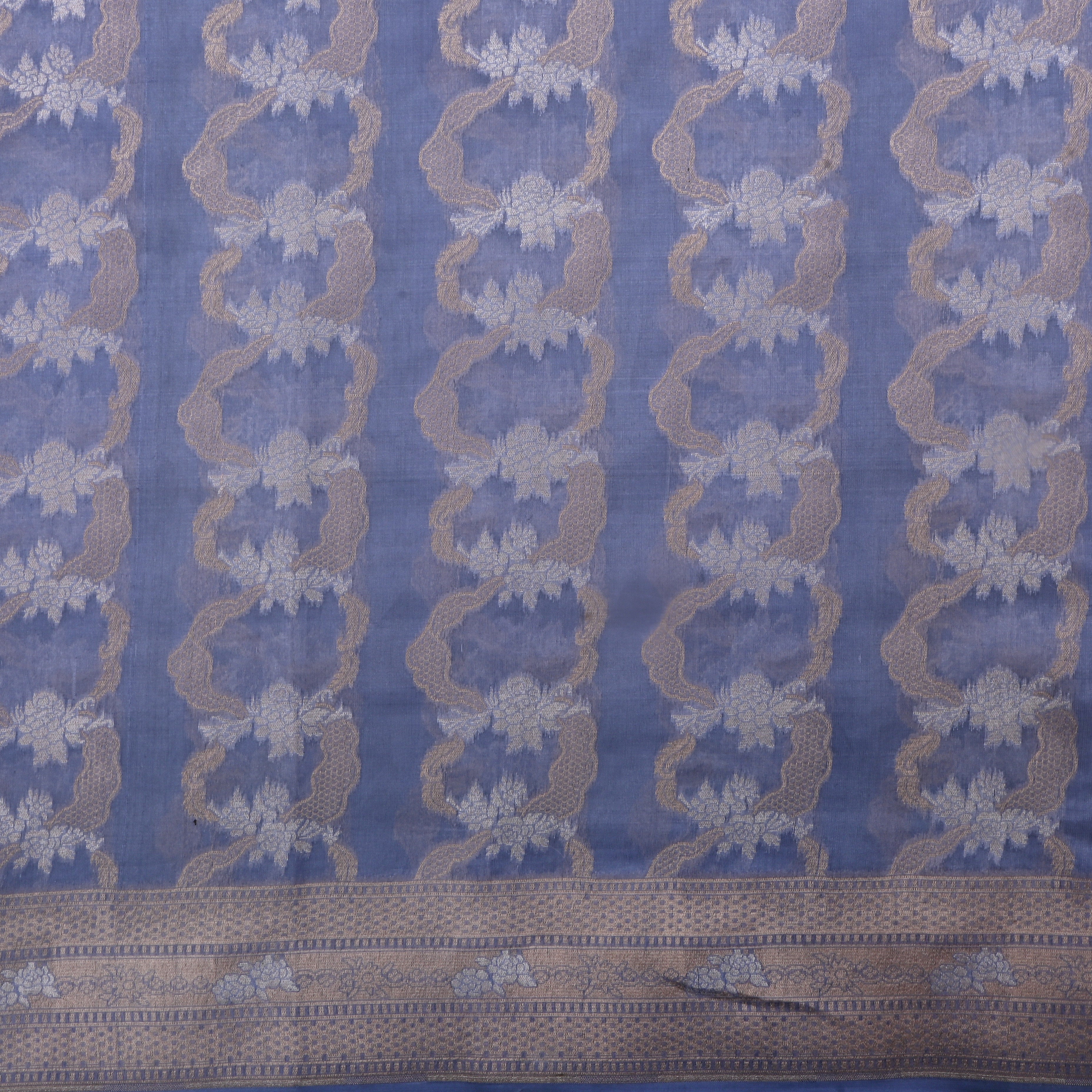 Waikawa Gray Jamawar Silk Fabric With Floral Design