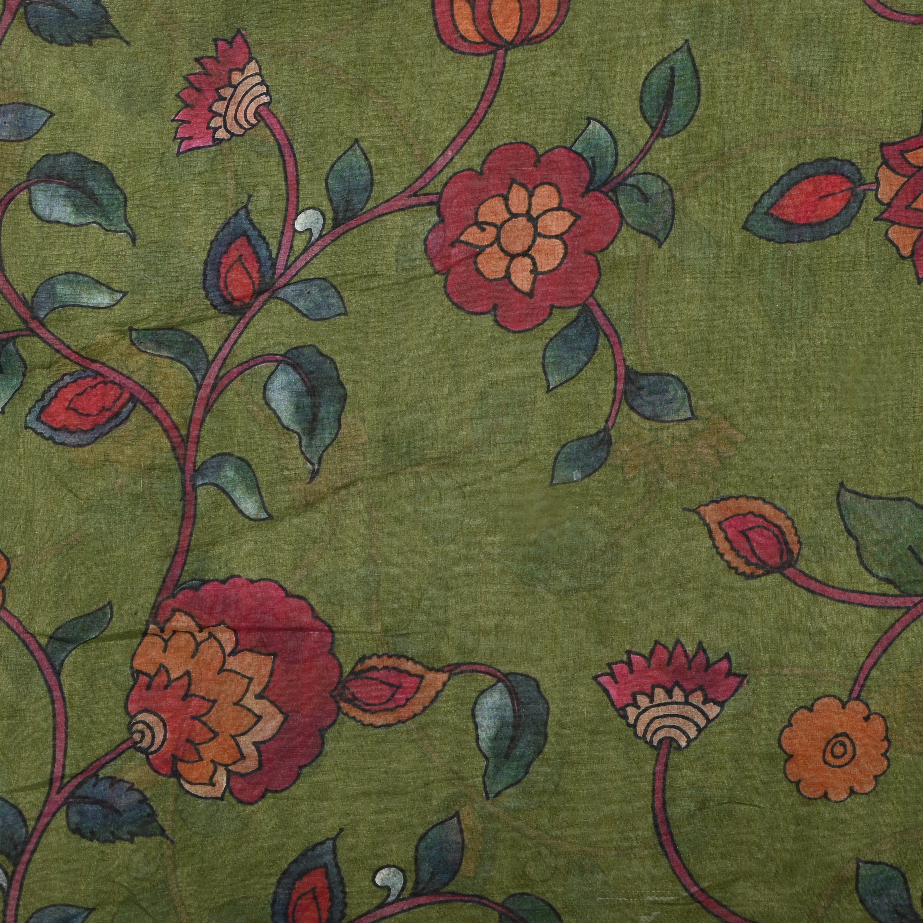 Parrot Green Floral Jaal Tissue Fabric