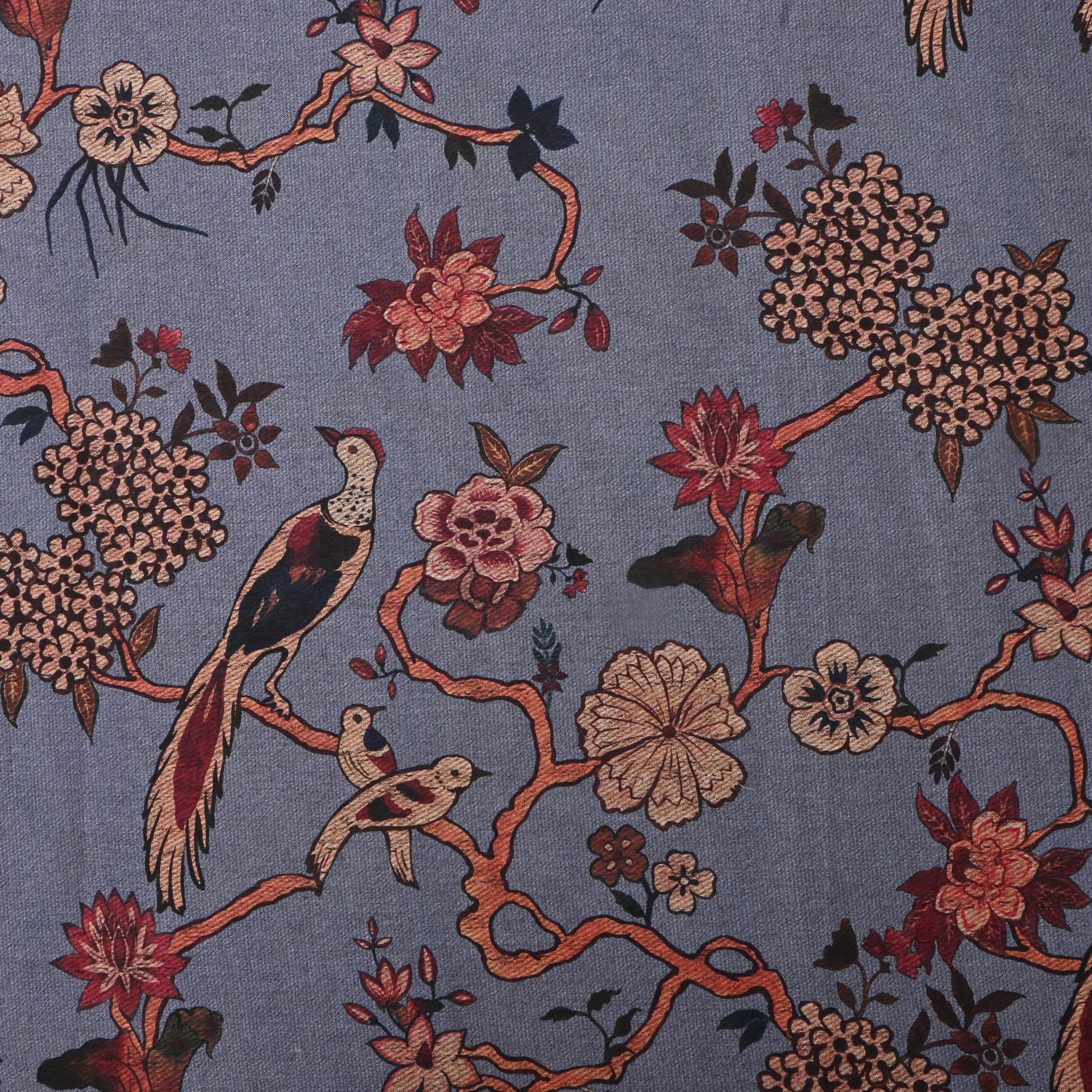 Cool Gray Tussar Fabric With Digital Prints