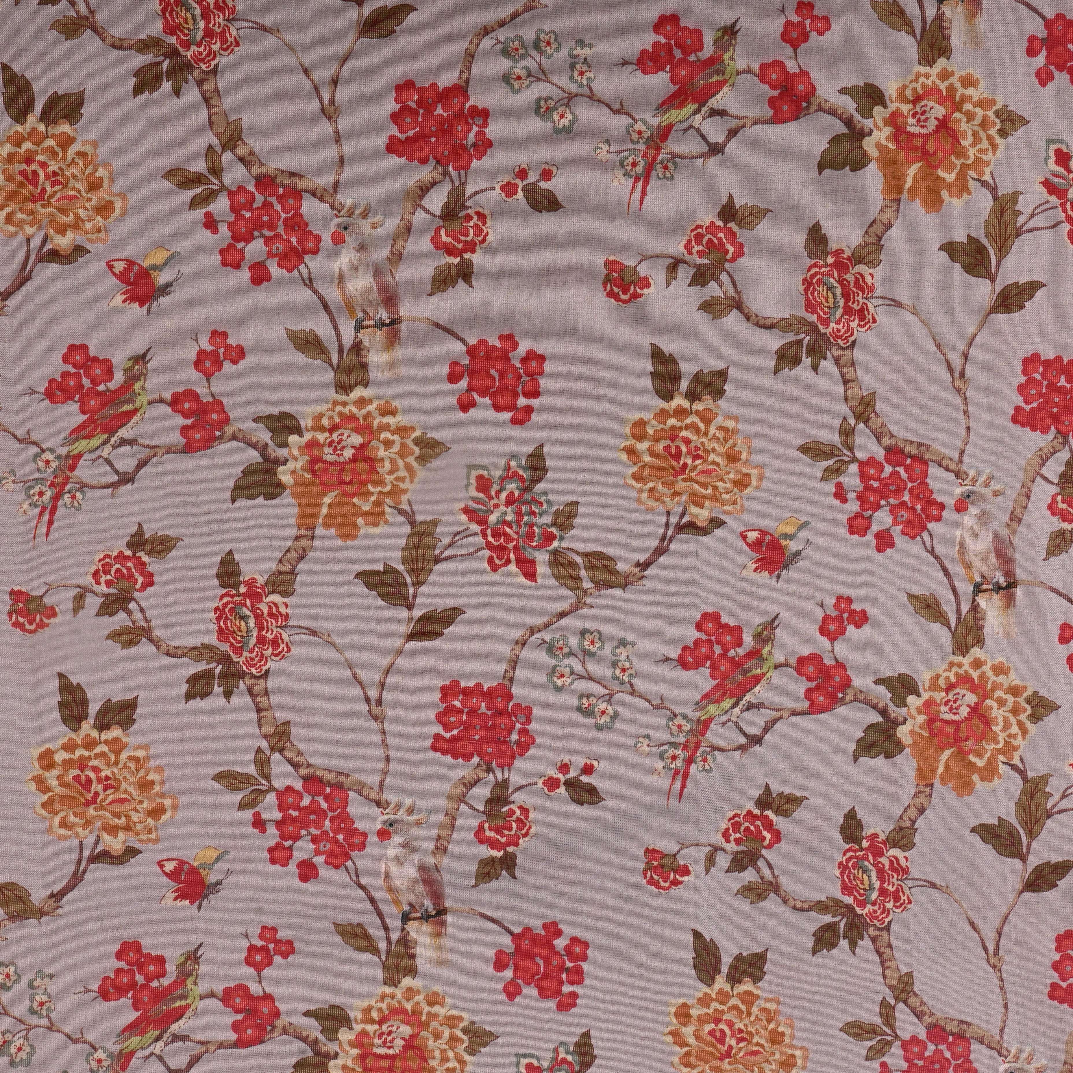 Grey Tissue Fabric With Floral Prints