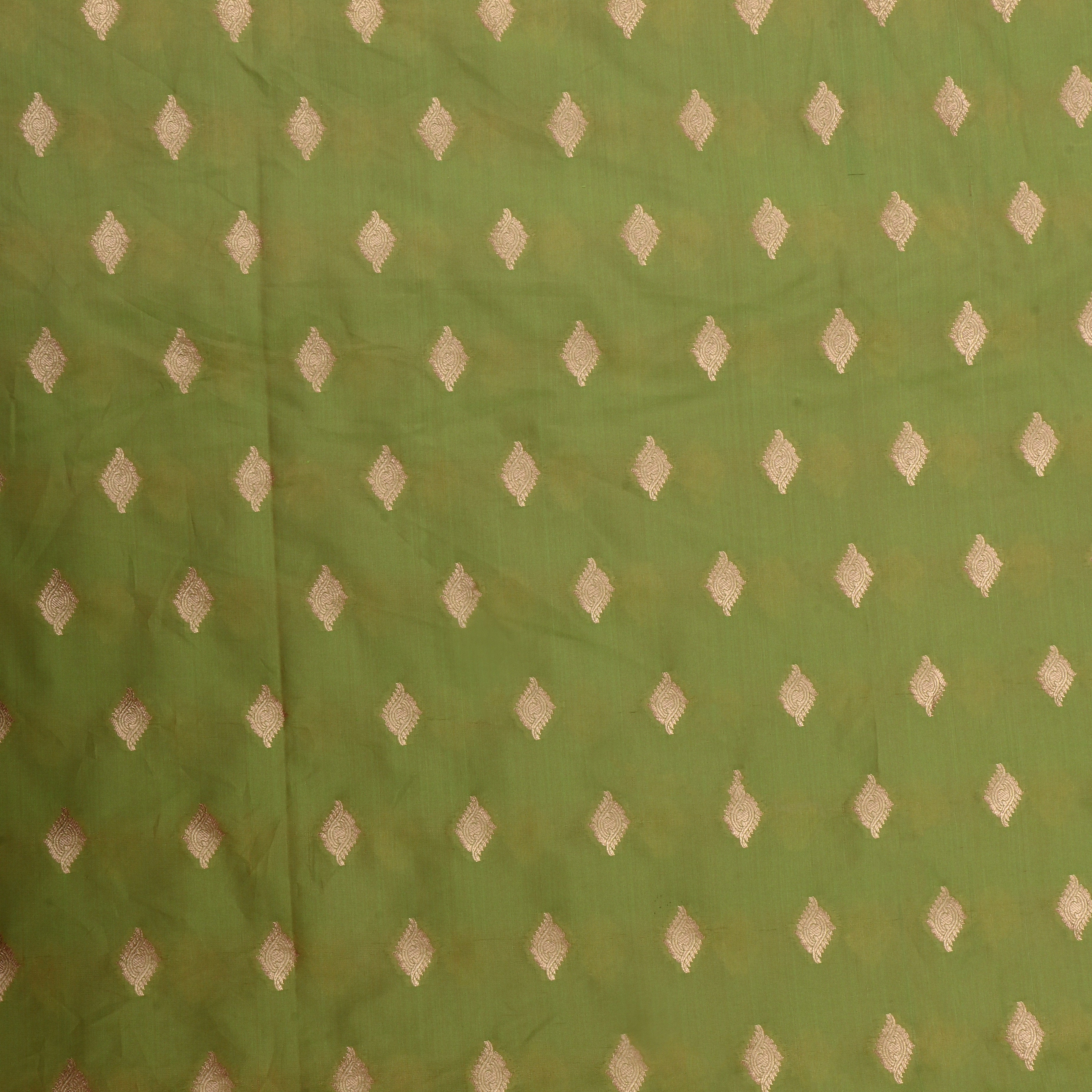 Drab Yellow Jamawar Silk Fabric With Eye Butti'S