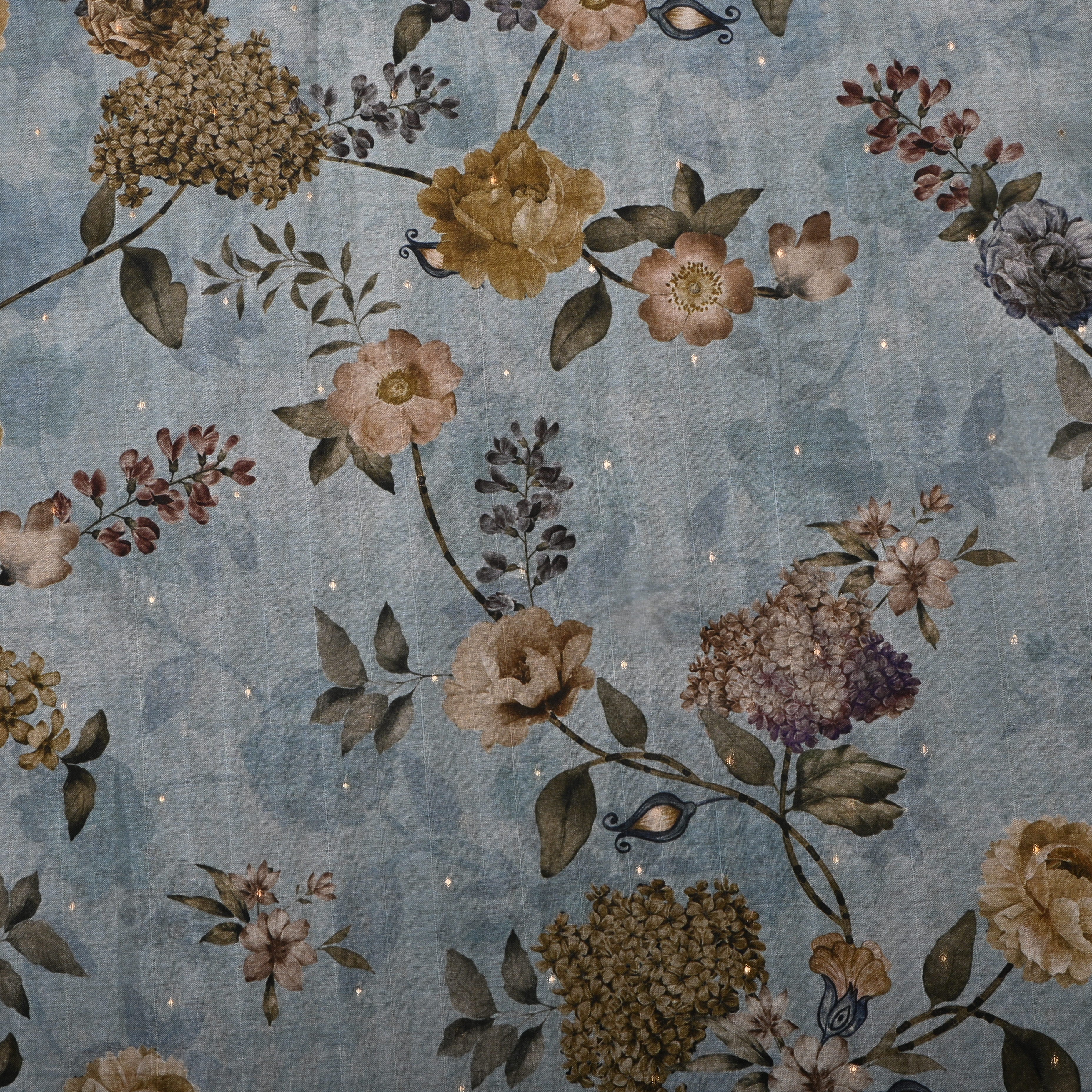 Slate Grey Tussar Fabric With Digital Prints