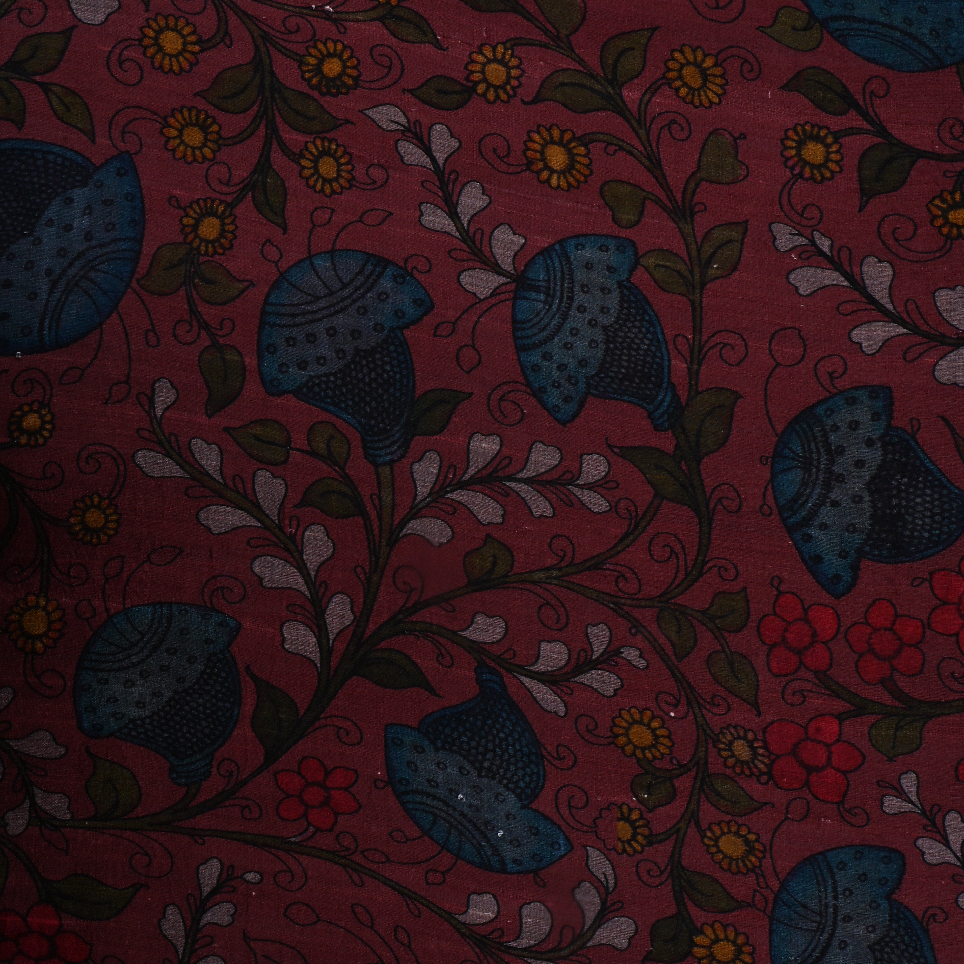 Cocoa Bean Red Dupion Fabric With Digital Print