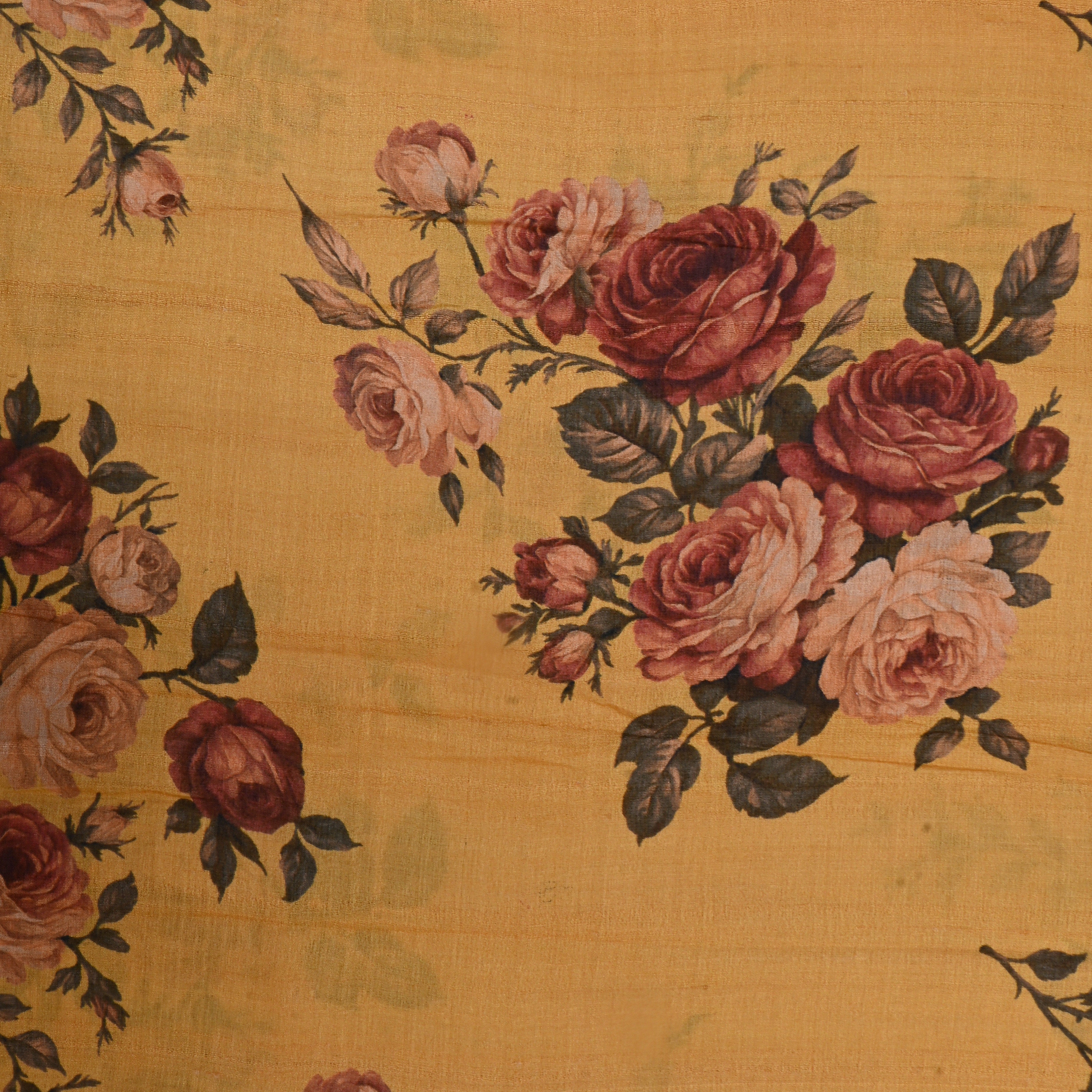Tiger Orange Tussar Fabric With Floral Prints