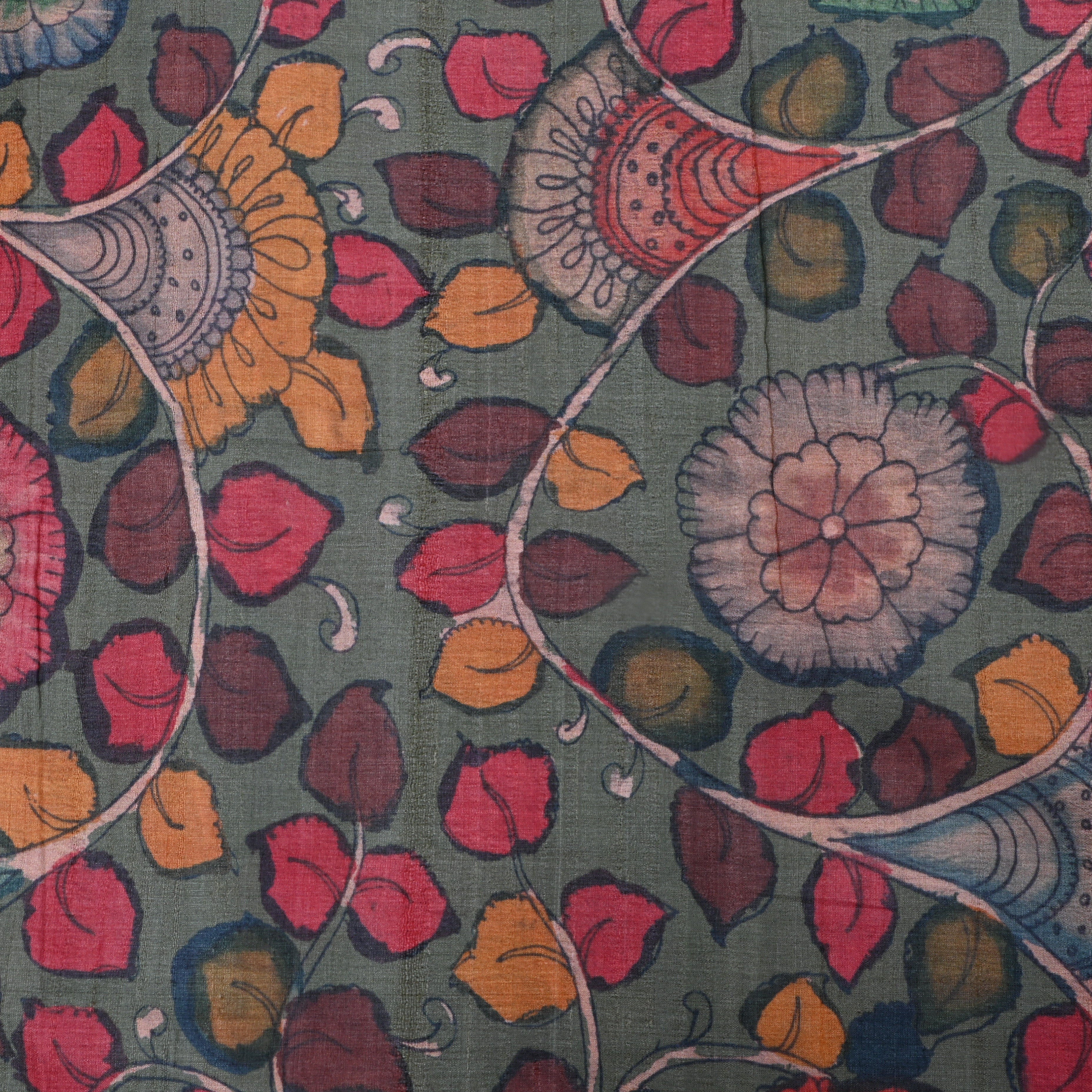 Dove Gray Tussar Fabric With Kalamkari Print