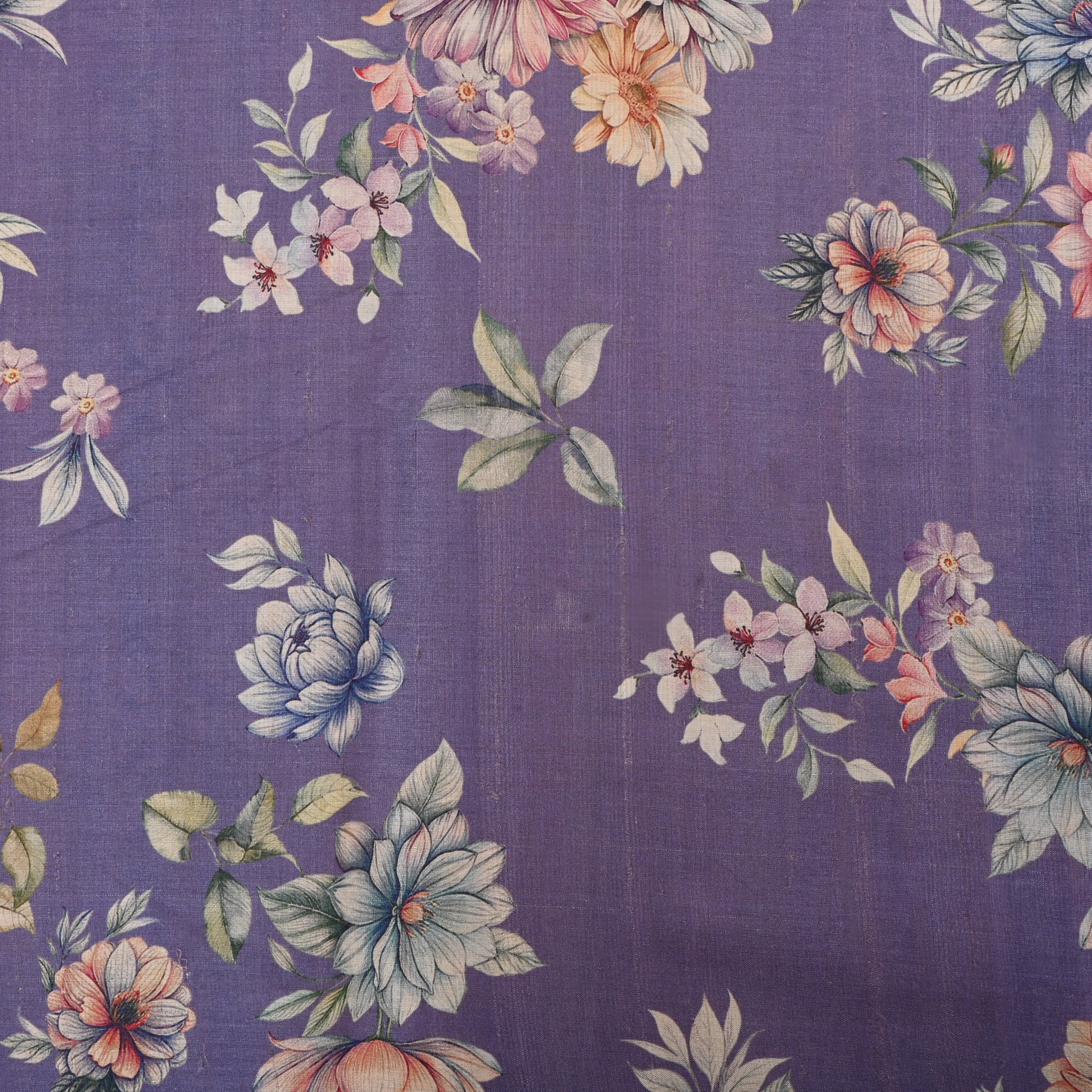 Dolphin Purple Tussar Fabric With Floral Prints