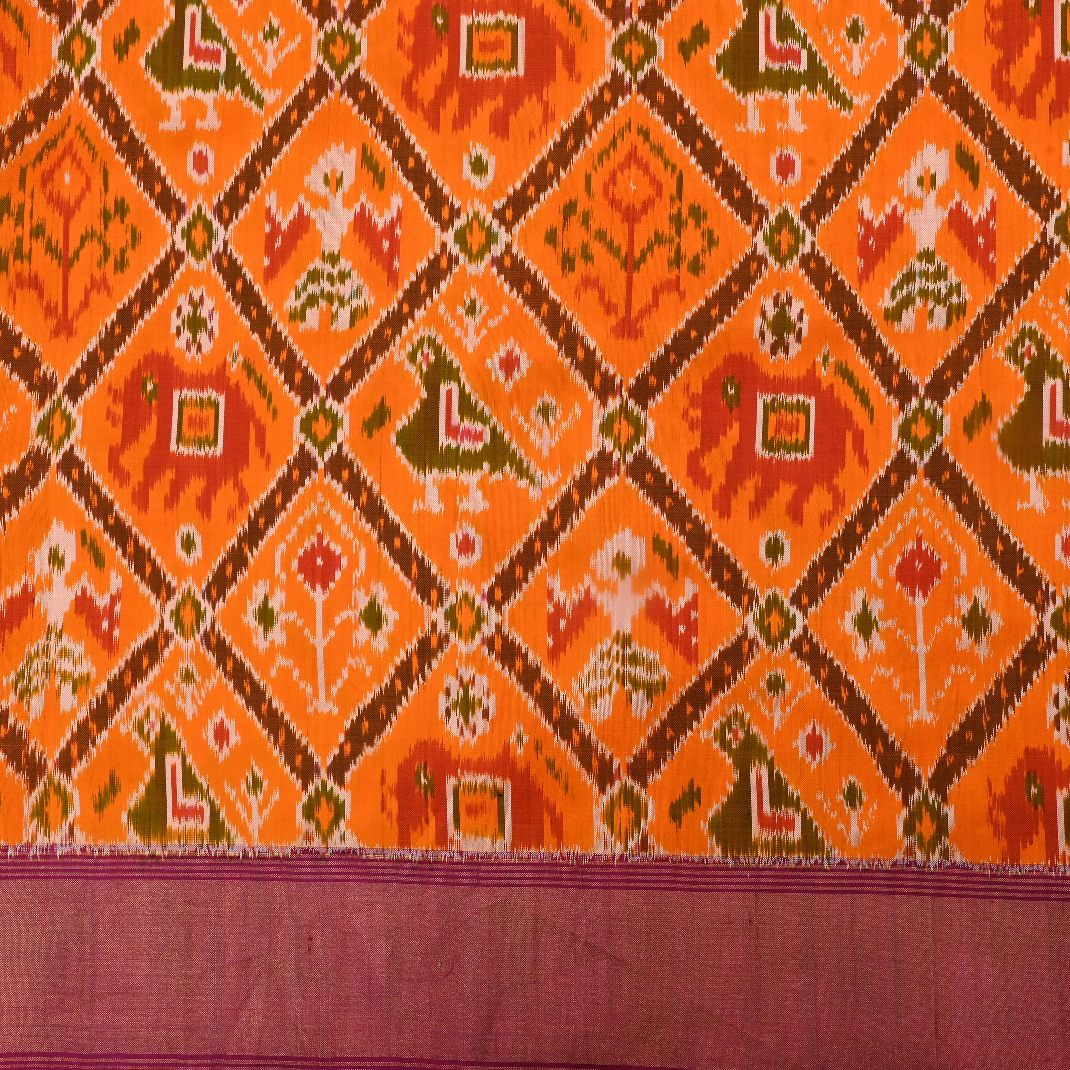 Pumpkin Orange Silk Ikat Fabric