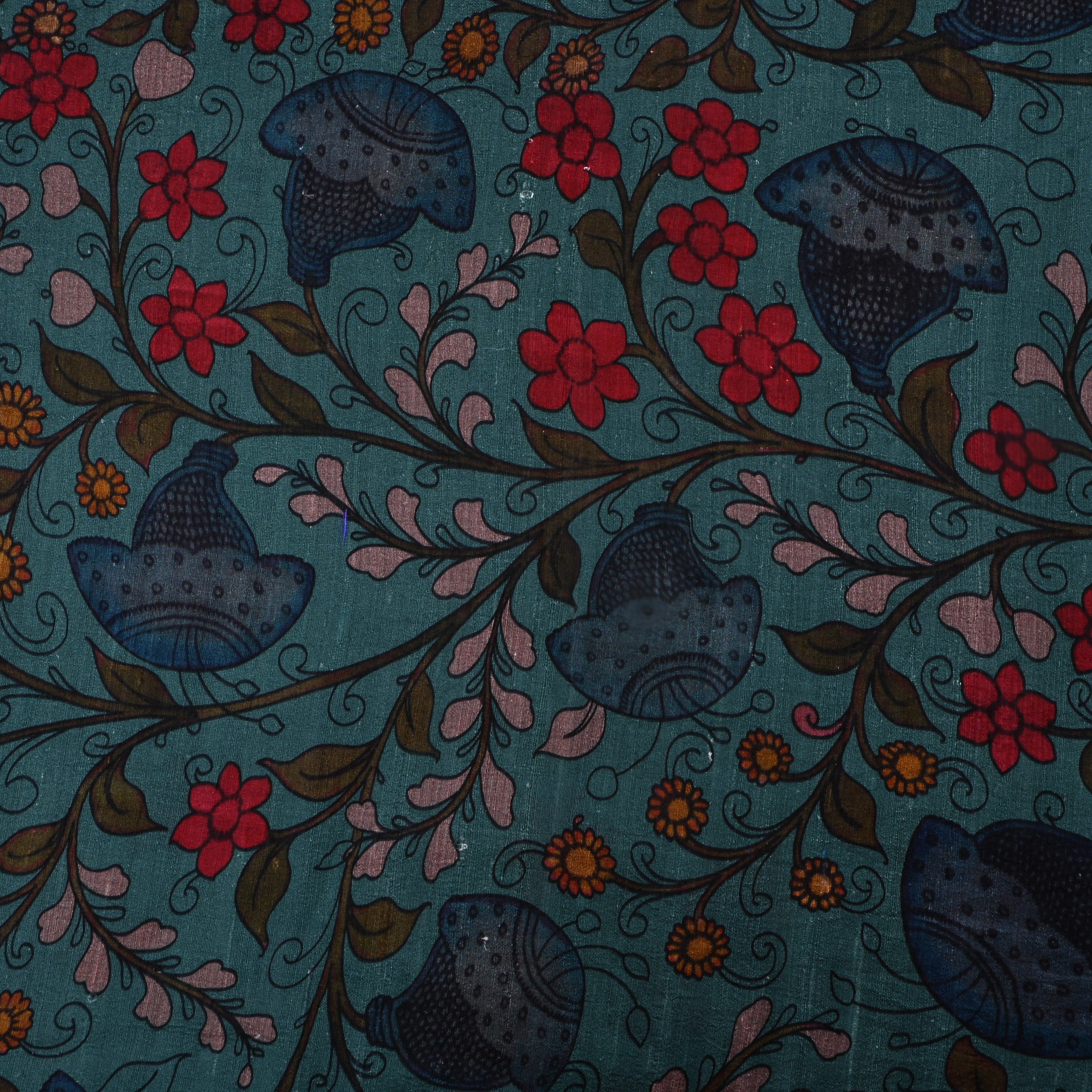 Firefly Cyan Dupion Fabric With Digital Print