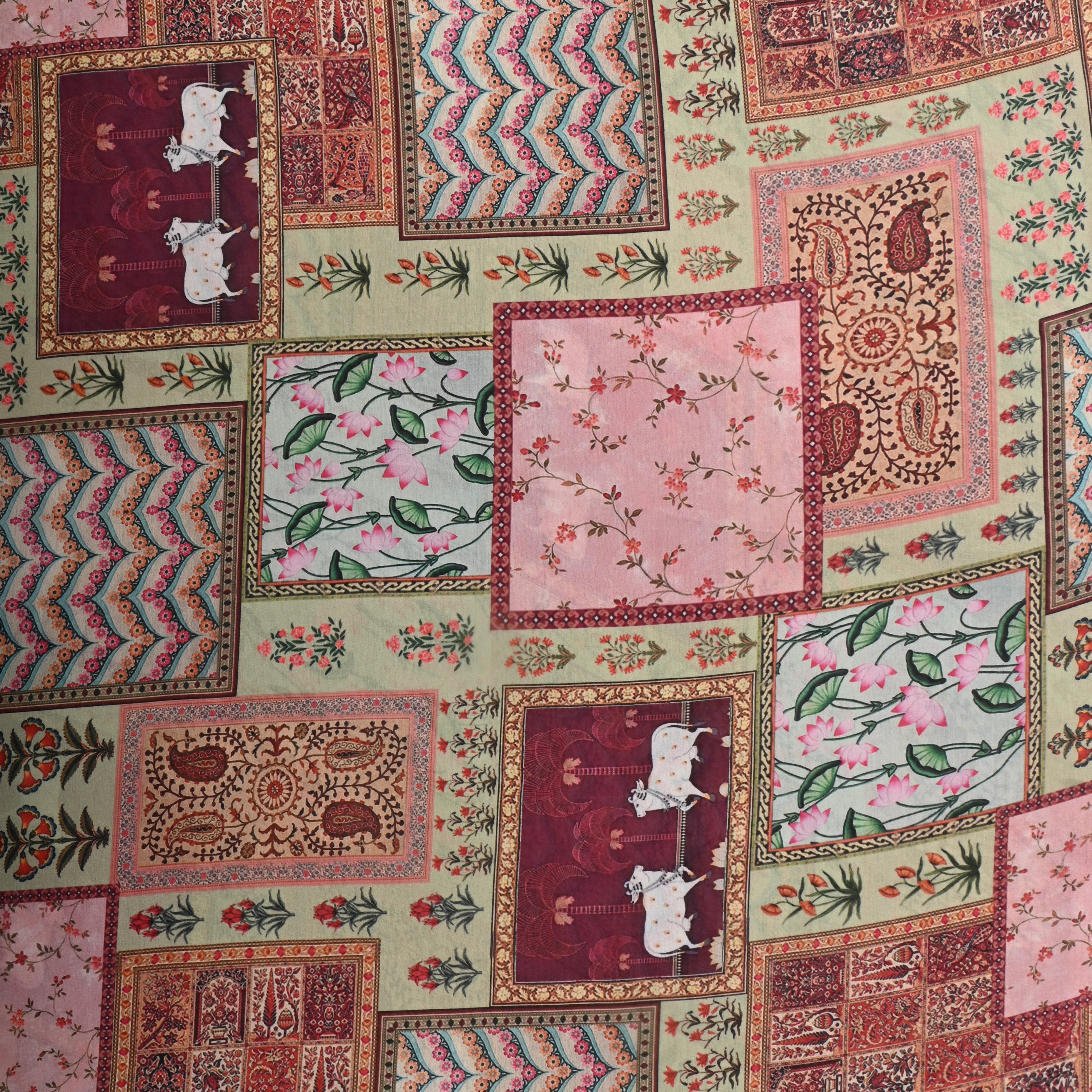 Multi Pastel Color With Multi Prints Silk Fabric