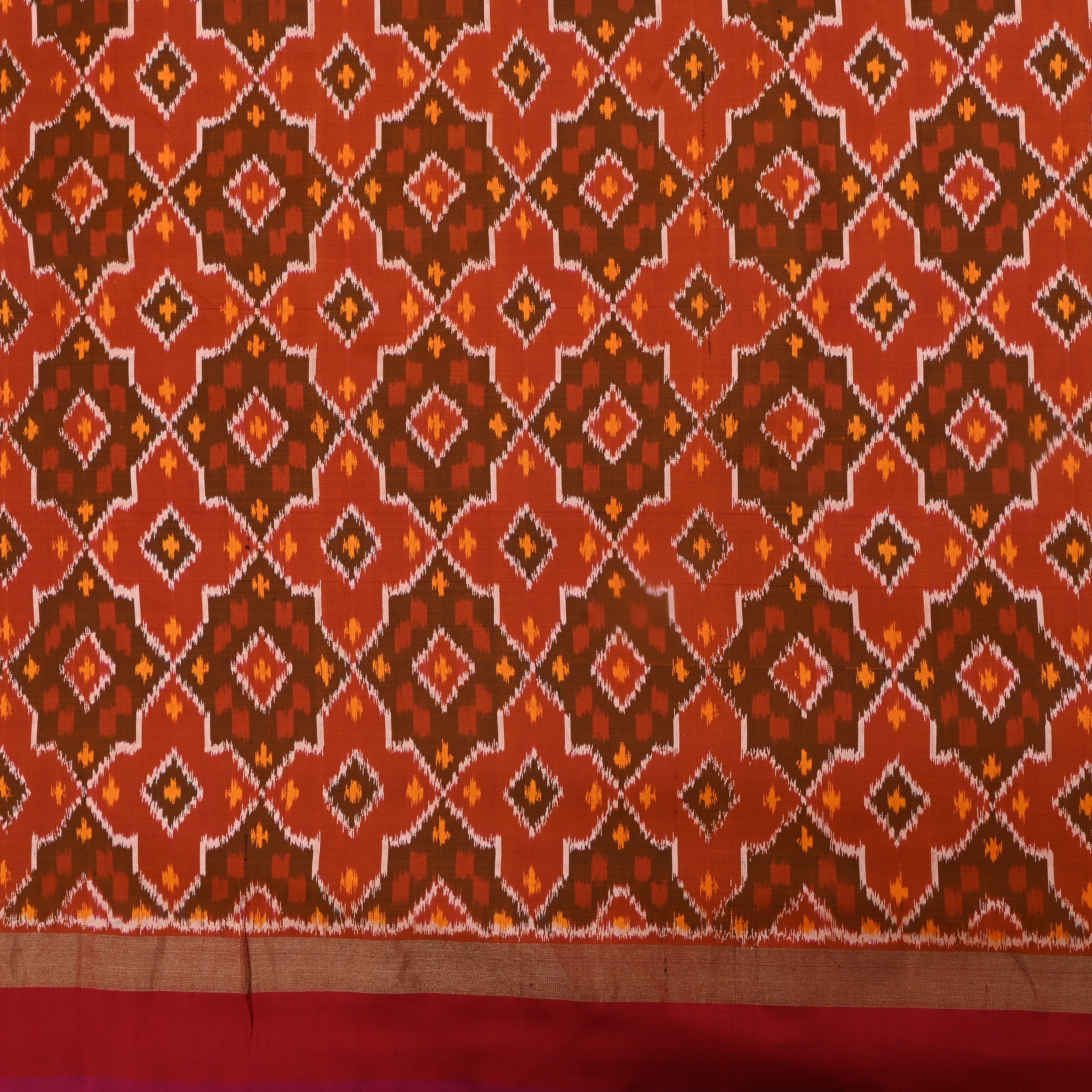 Brown Red Silk Ikat Fabric