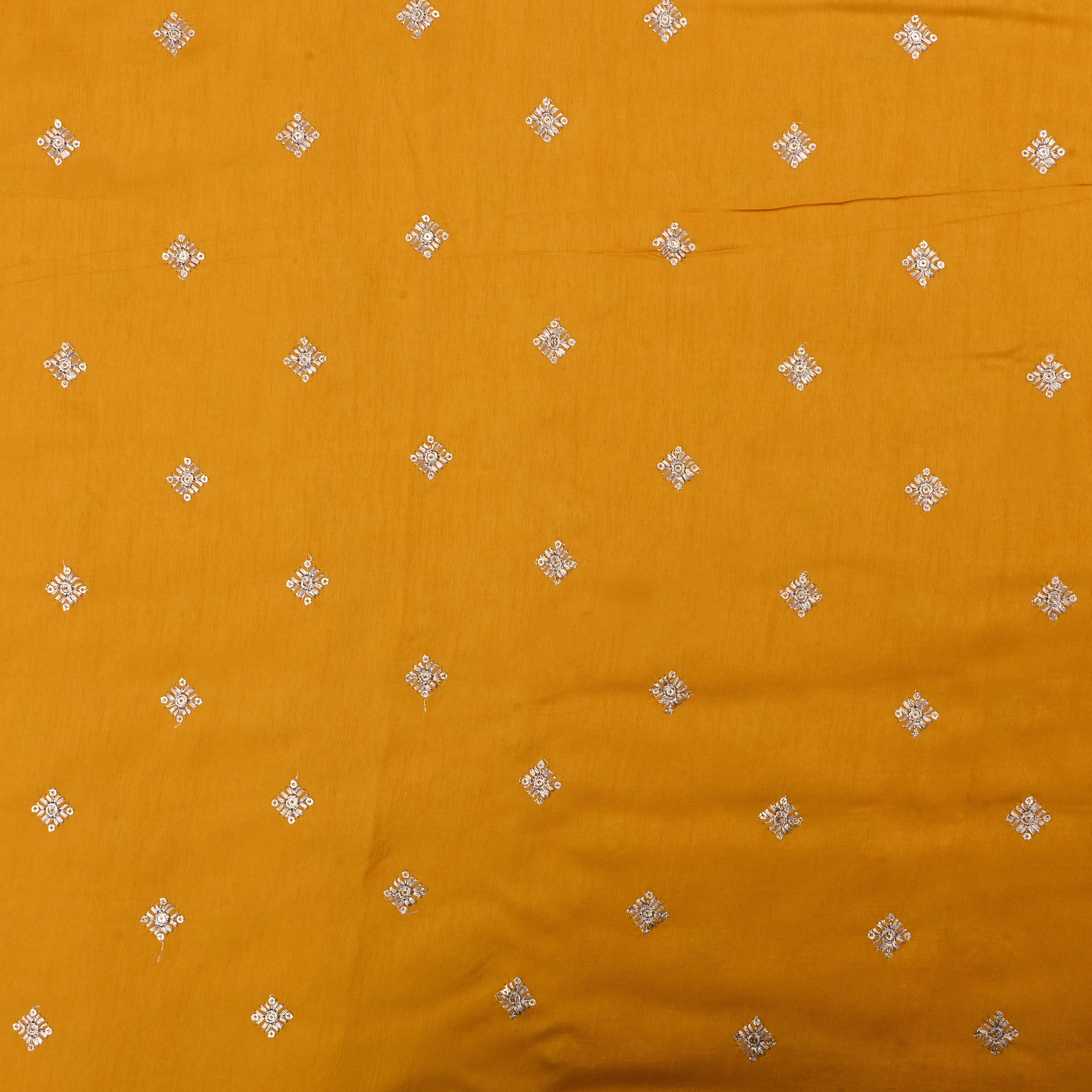 Golden Bell Yellow Silk Fabric With Embroidery Work