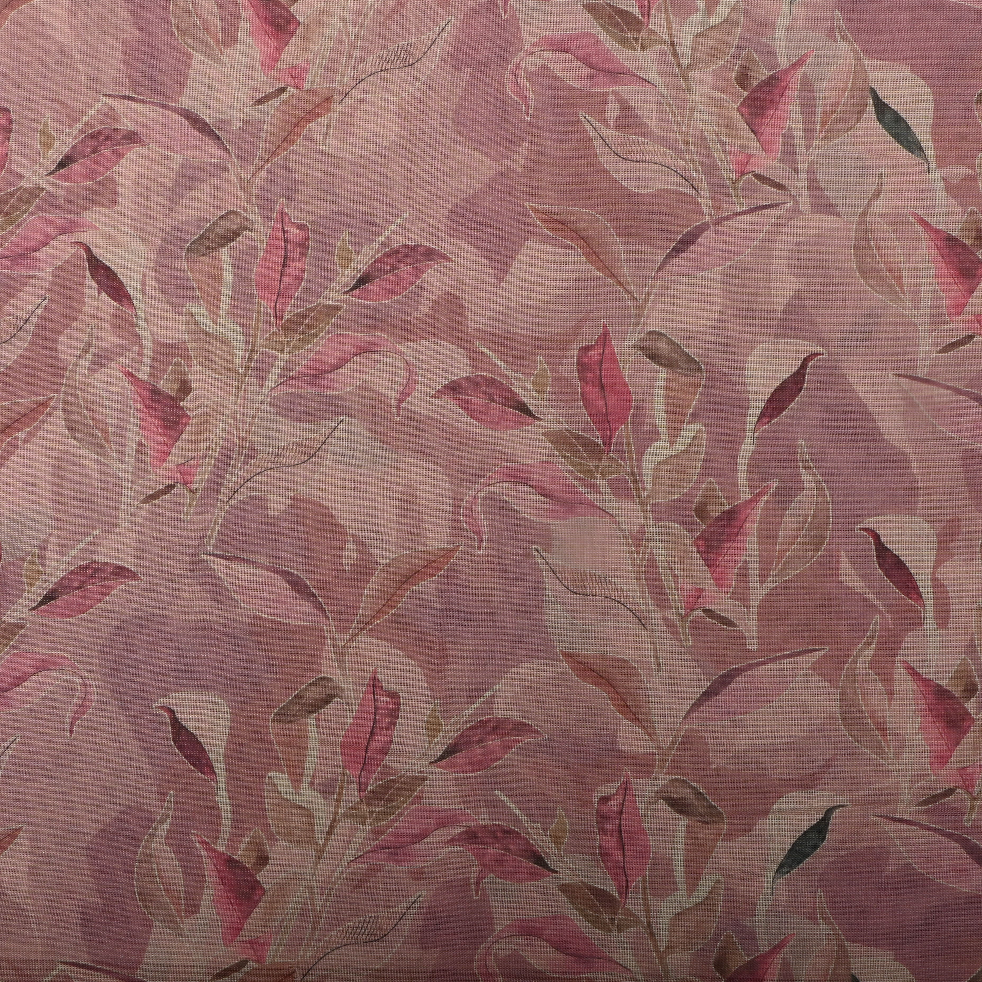 Soft Pink Tissue Fabric With Leaf Prints