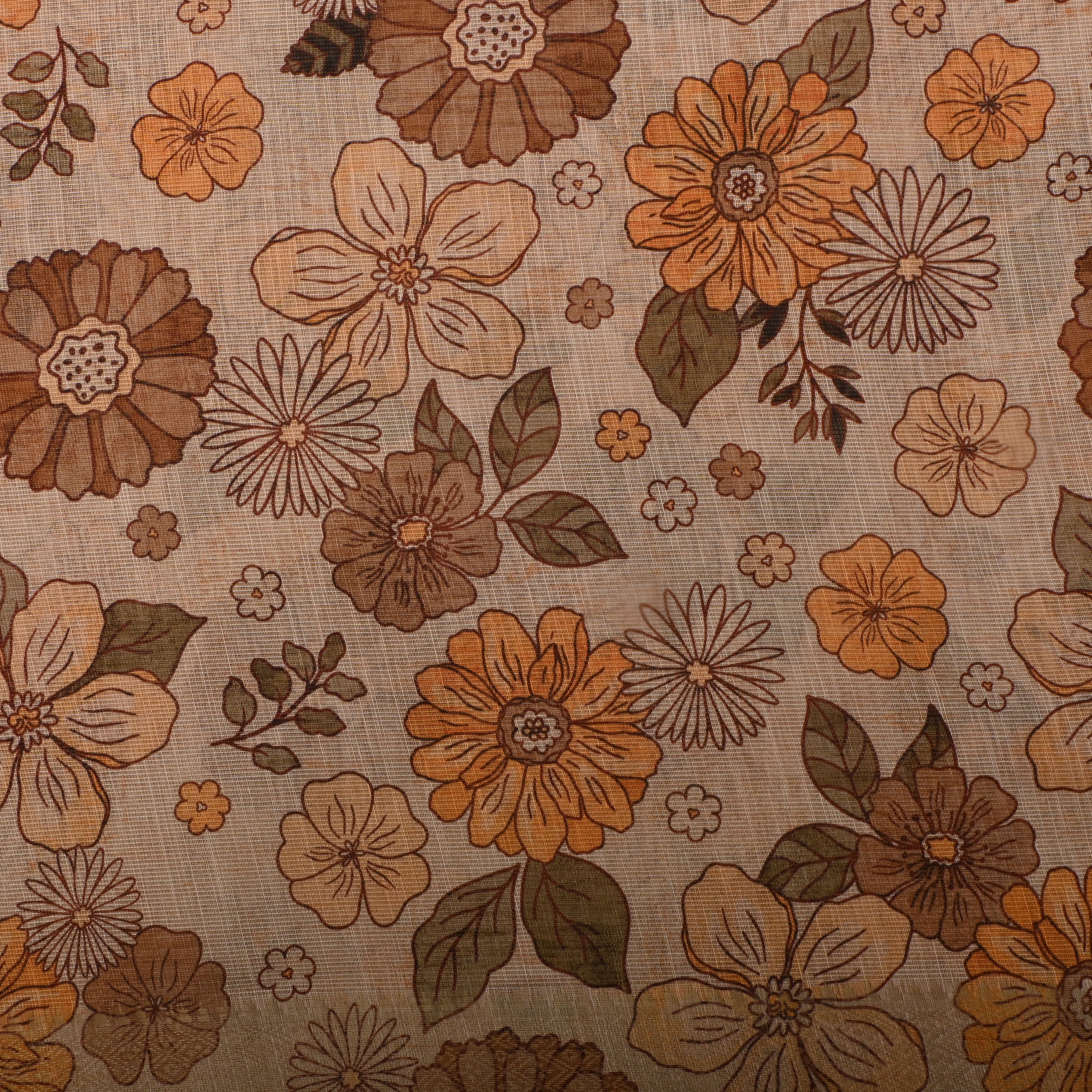 Beige Tissue Fabric With Prints