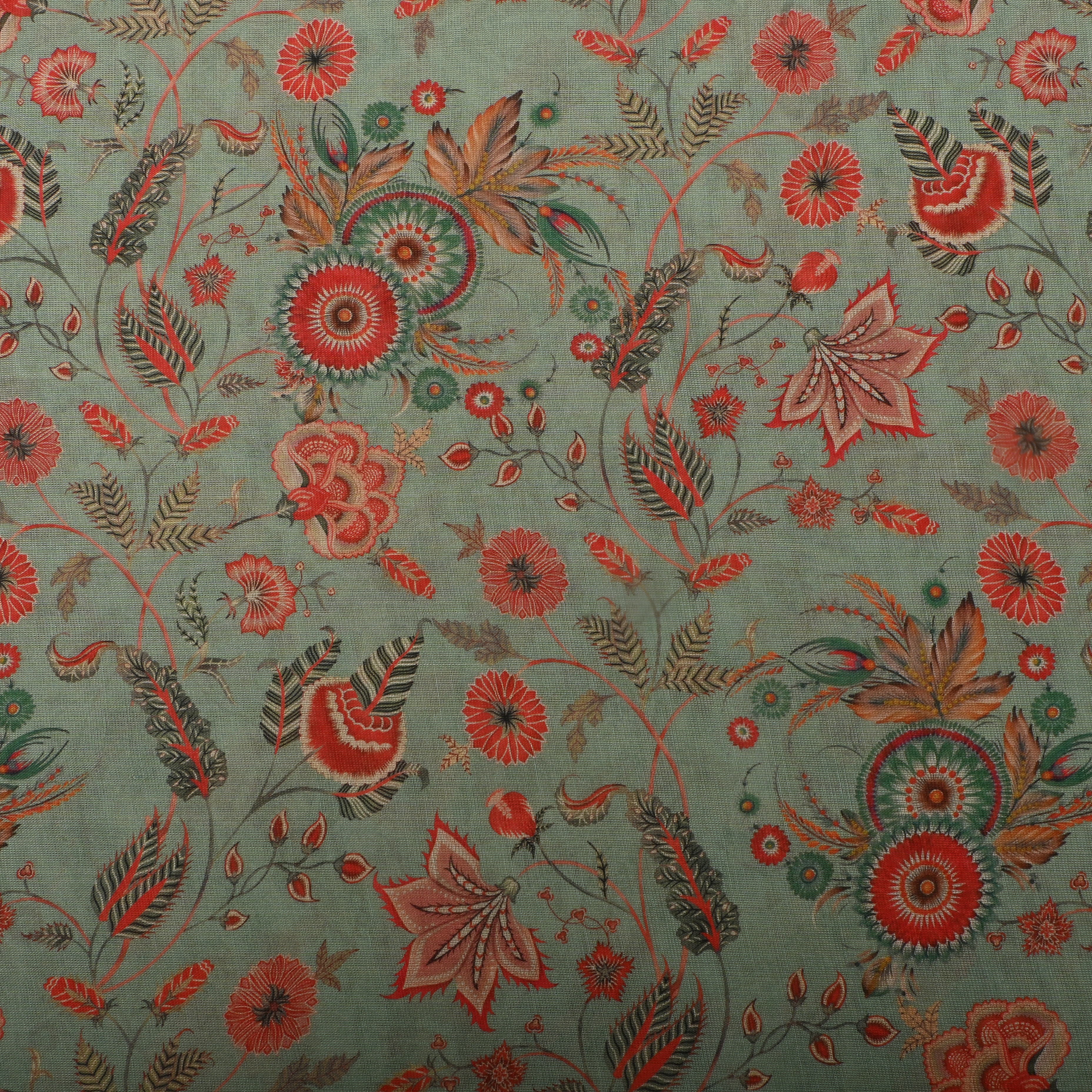 Mint Green Tissue Fabric With Floral Prints