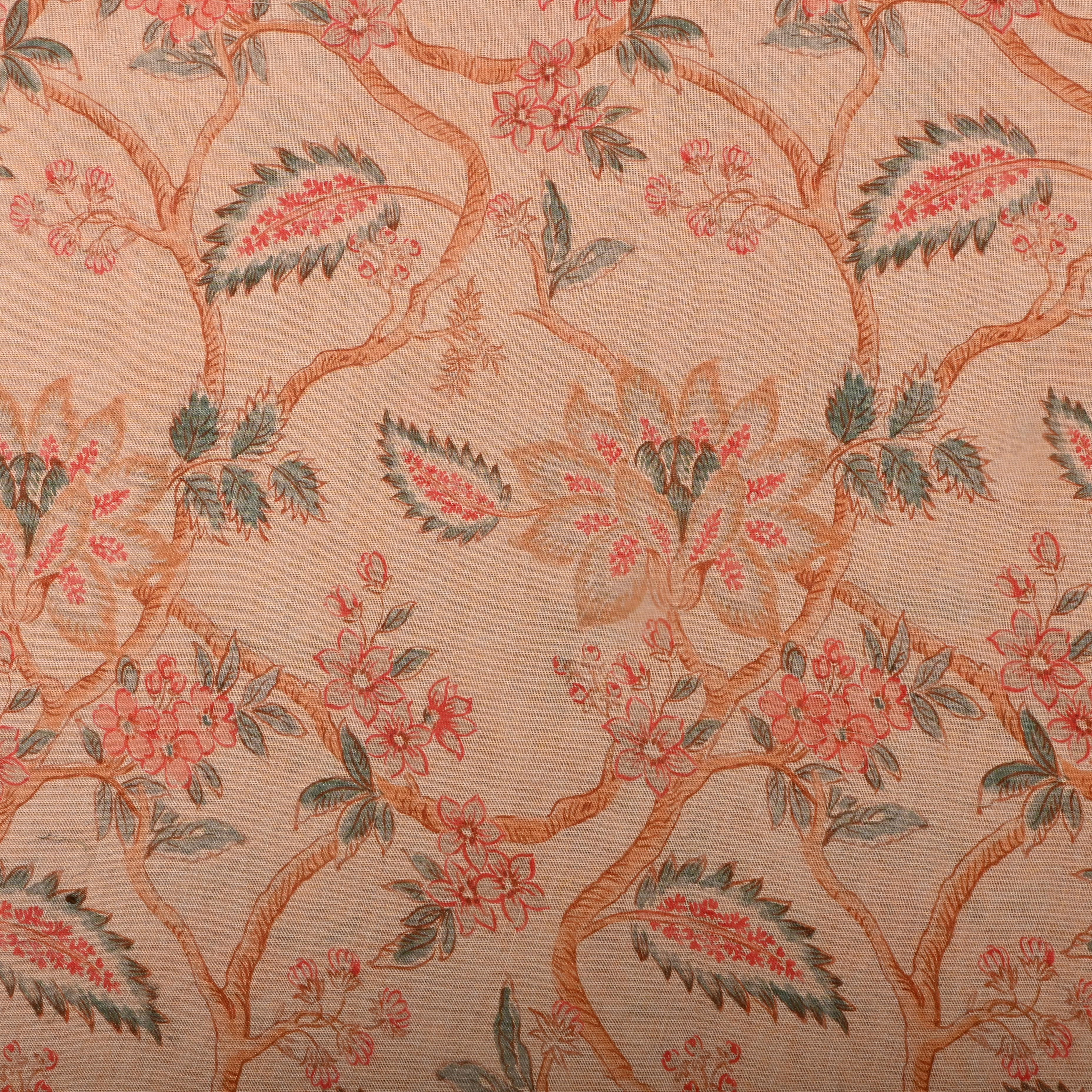Deep Peach Tissue Fabric With Digital Prints