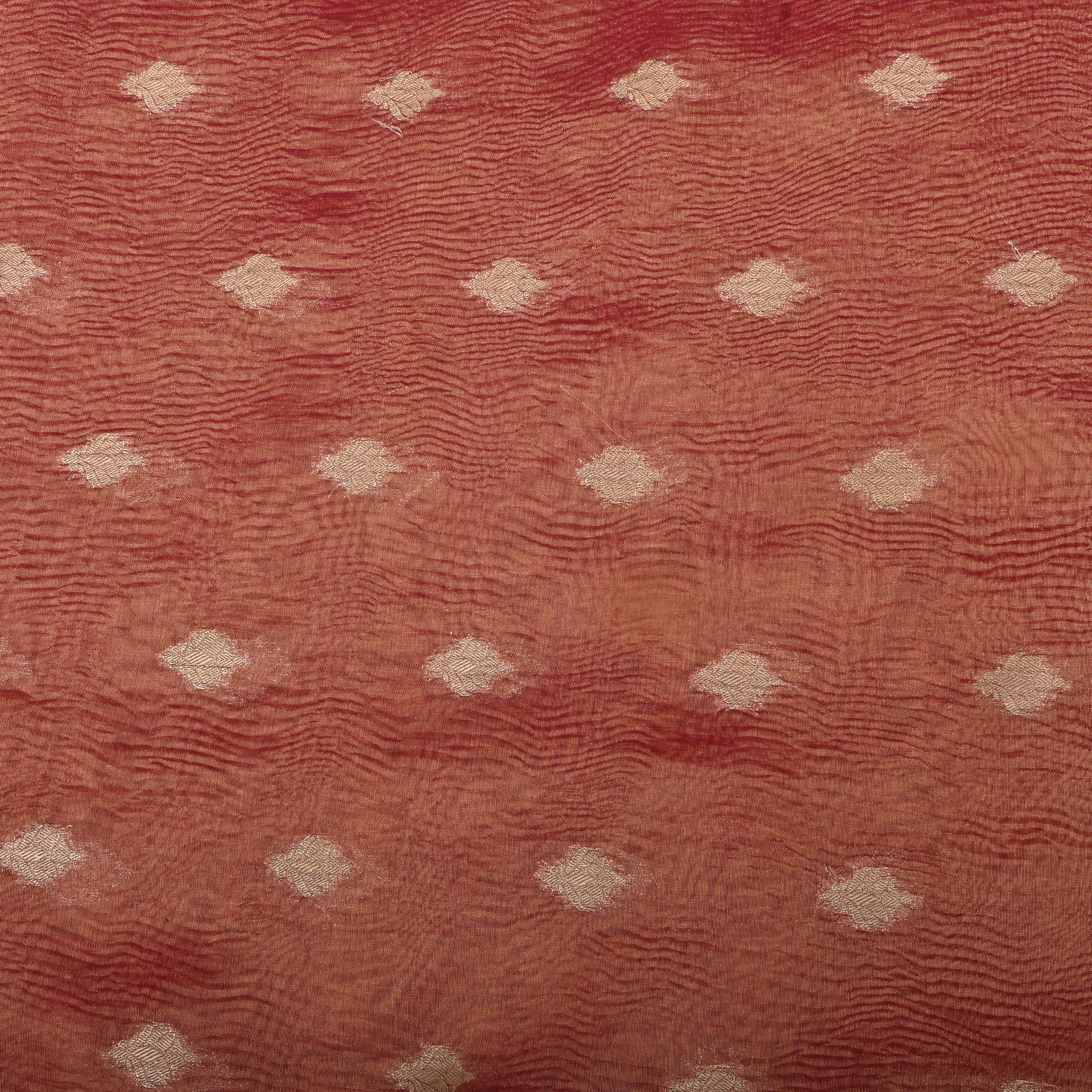 Salmon Peach Jamawar Tissue Fabric With Contrast Border