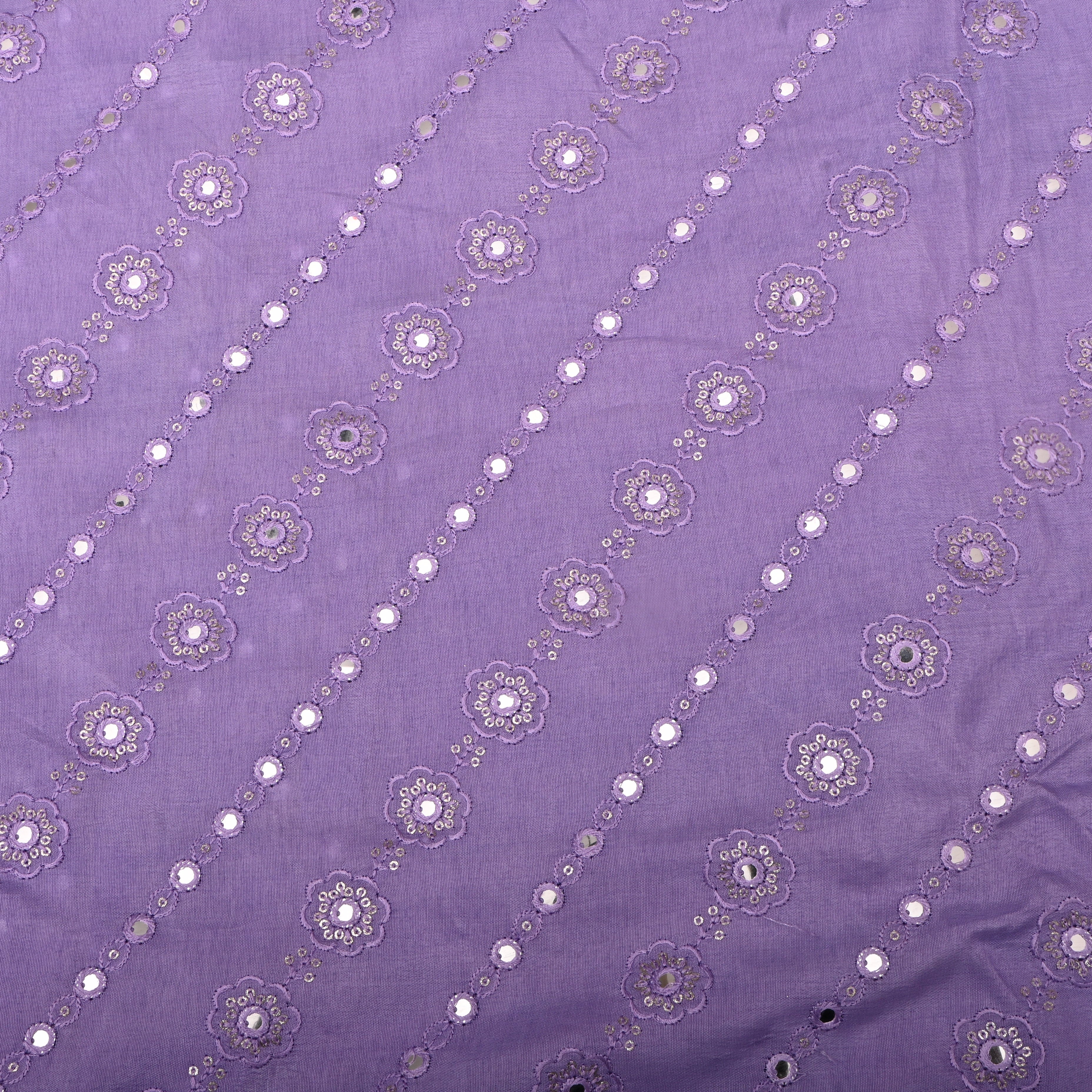 Lavender Silk Fabric With Mirror Work