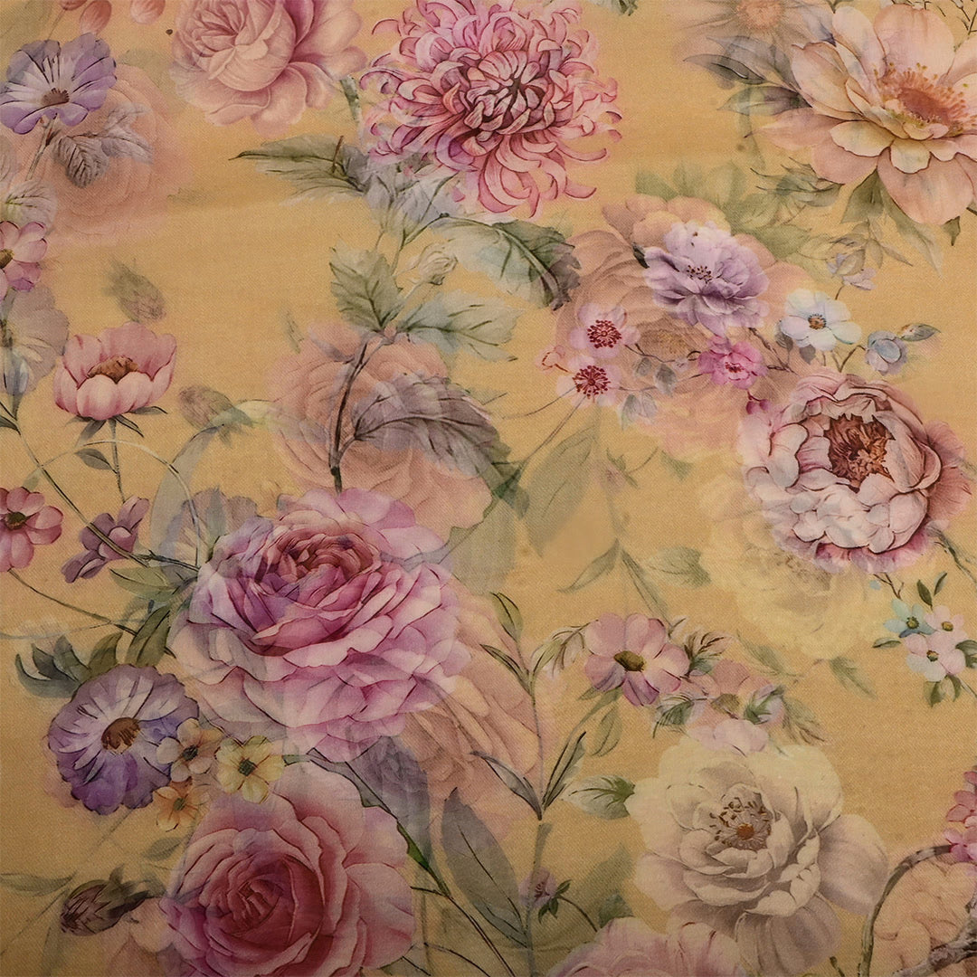 Sand Brown Organza Floral Printed Fabric