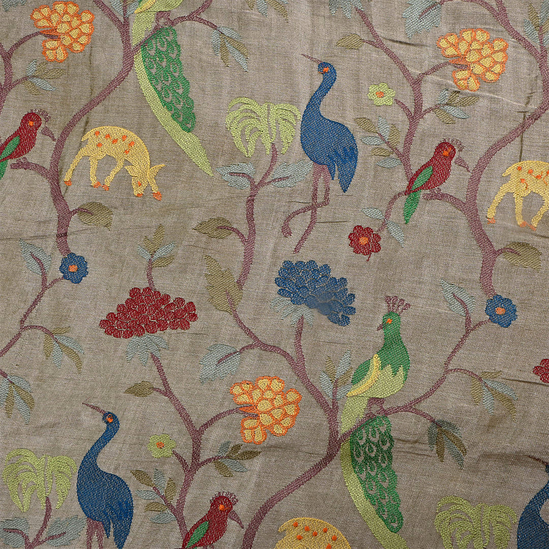 Pale Oyster Tissue Embroidered Fabric