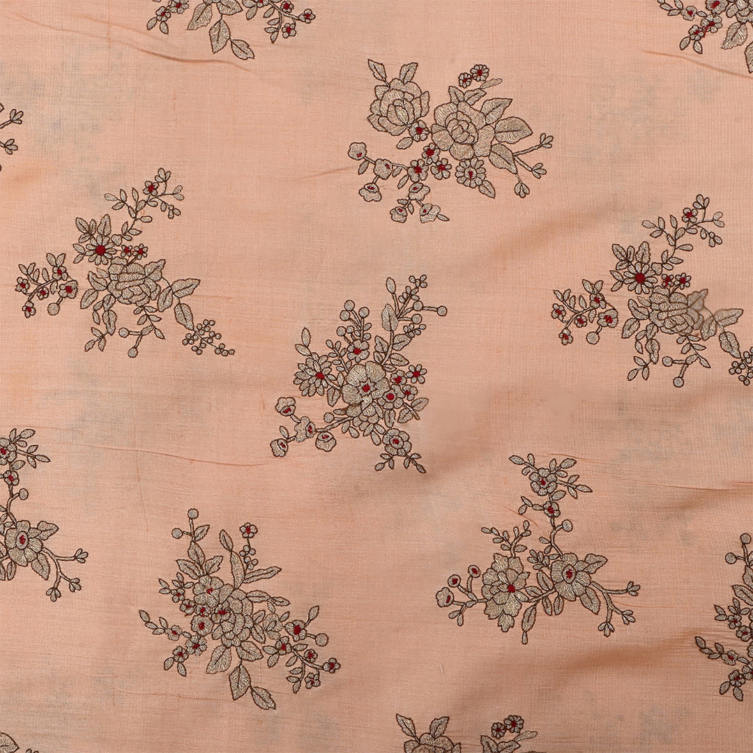 Pinkish Tan Tussar Embroidered Fabric