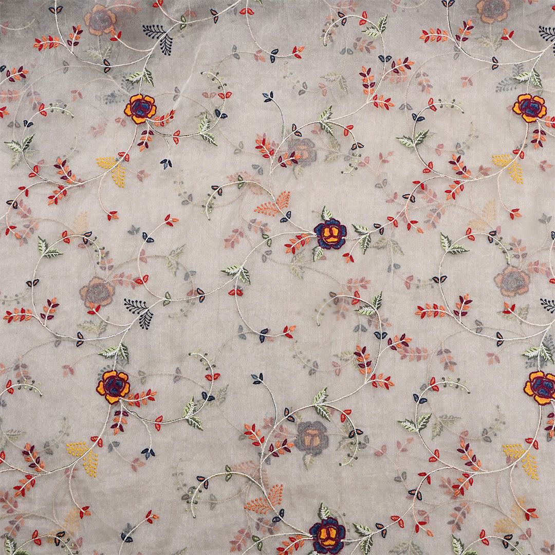 Platinum Silver Tissue Embroidered Fabric