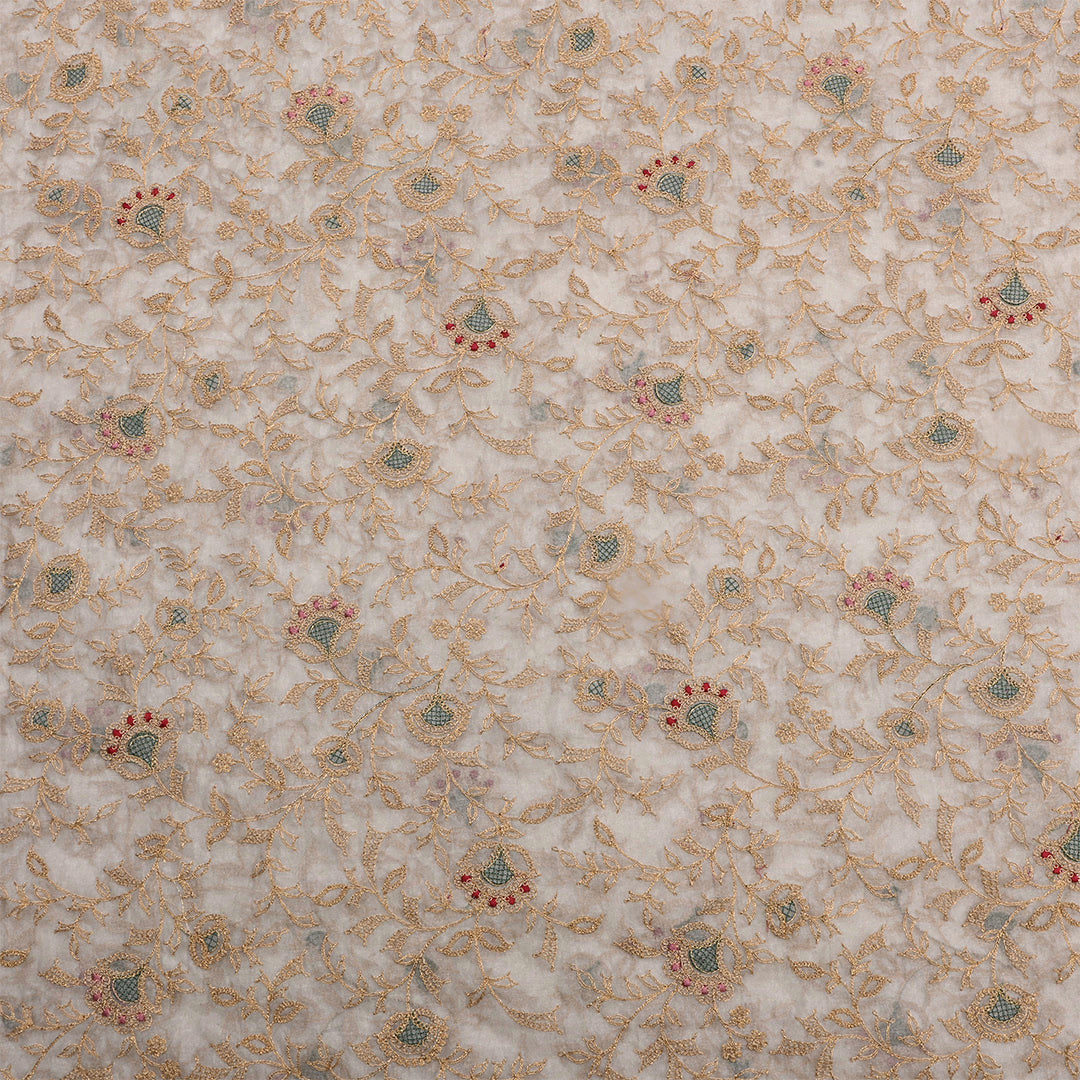 Powder White Tissue Organza Embroidered Fabric