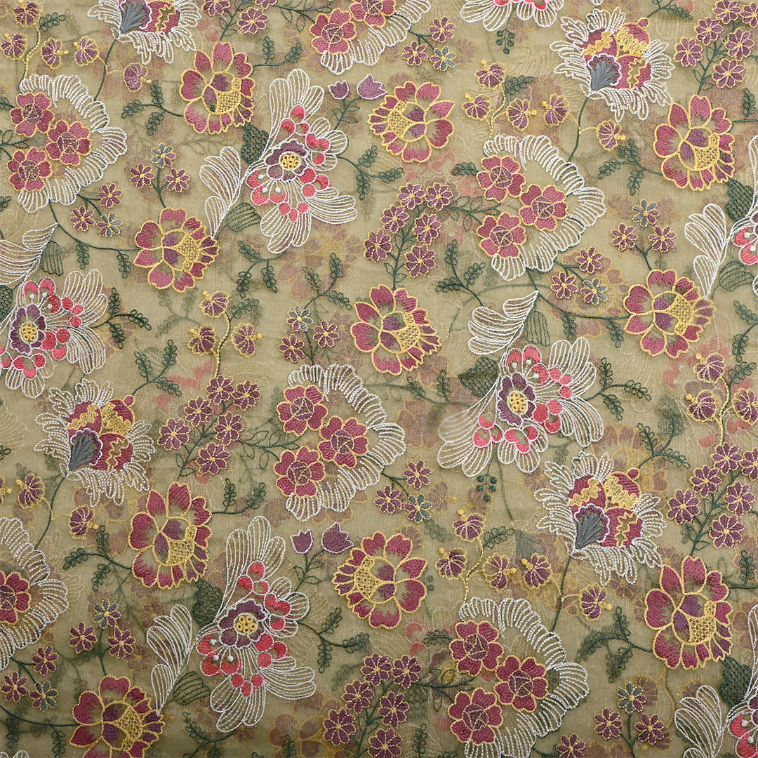 Rodeo Dust Yellow Tissue Embroidered Fabric